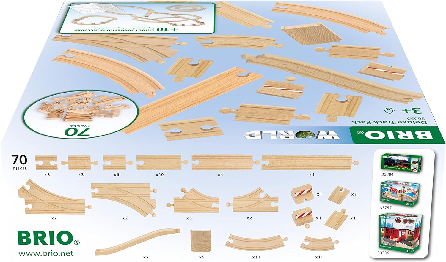 BRIO Deluxe Track Pack - 70Pcs Wooden Railway Pieces - Multicolor - O Scale - Train Track image number 2