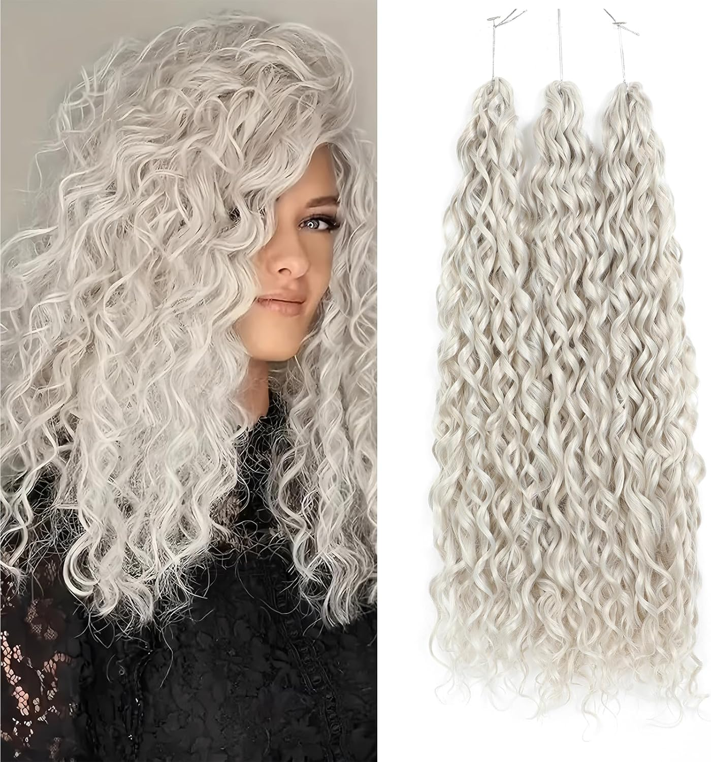 24Inch Deep Wave Twist Curly Crochet Hair Extensions 3Pack Deep Wavy Air Curl Bulk Hair Synthetic Boho Braids Water Wave Crochet Hair Extension for Women (T27/613, 24Inch-3Pack)