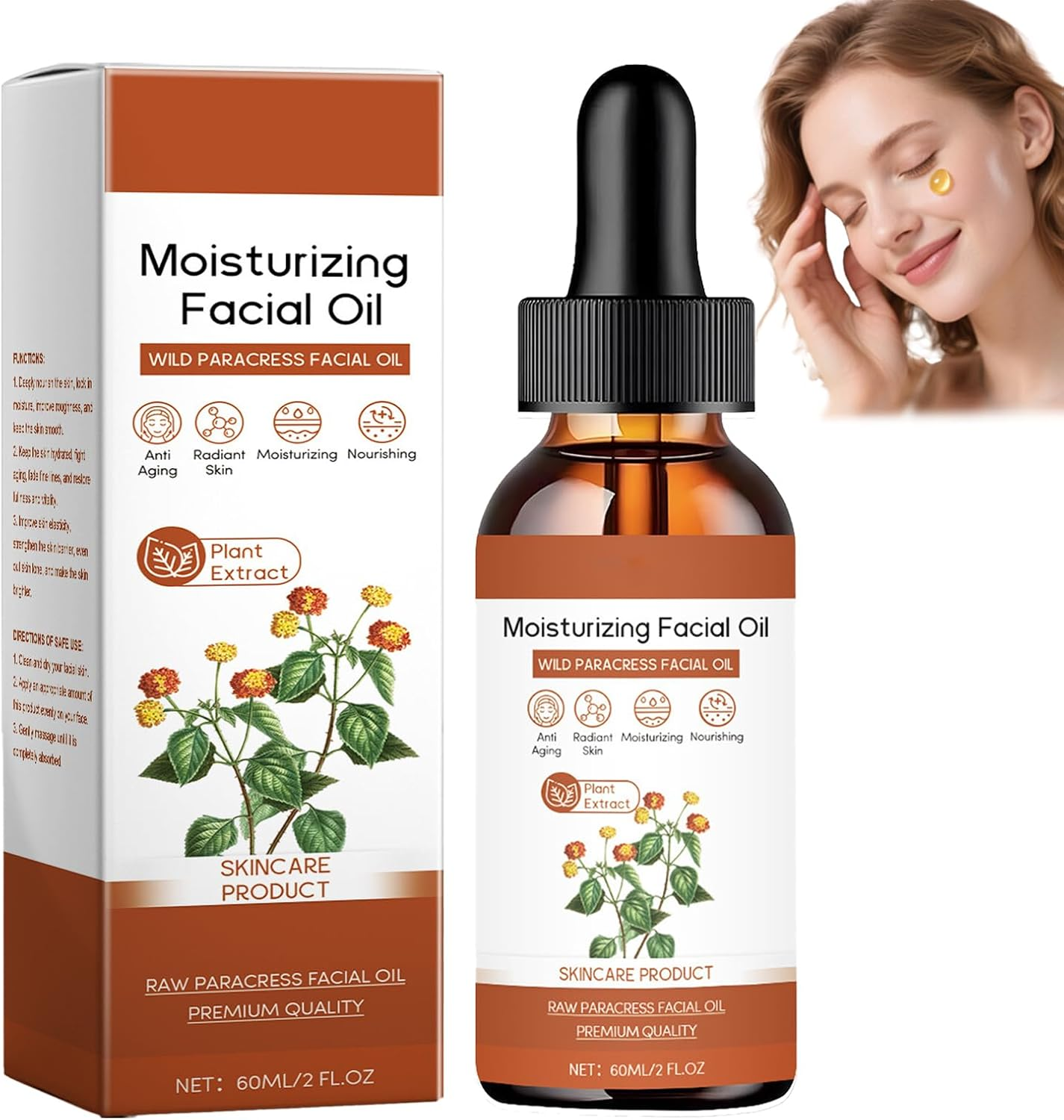 Facial Oil Moisturizer - 60ML Firming & Hydrating Face Oil for Women, Anti-Aging Facial Serum with Paracress Extract, Suitable for Dermaplaning, Skincare Oil for Fine Lines & Intense Hydration (1PCS)