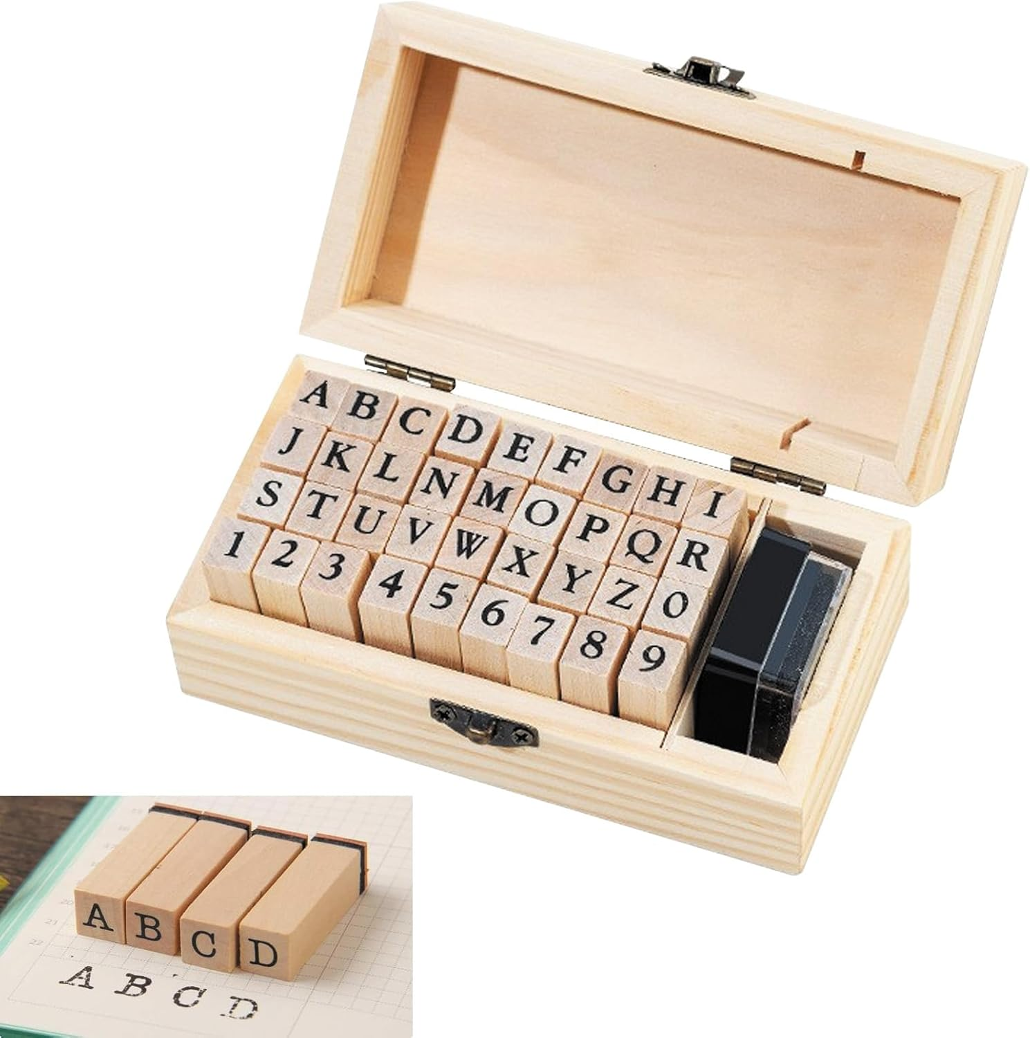 36 Pcs Wooden Rubber Number Alphabet Stamps, Rubber Vintage Letter Stamps Kit, Stamper Seal Set with Wooden Box for Crafting, Journaling, Scrapbooking, Card Making image number 6