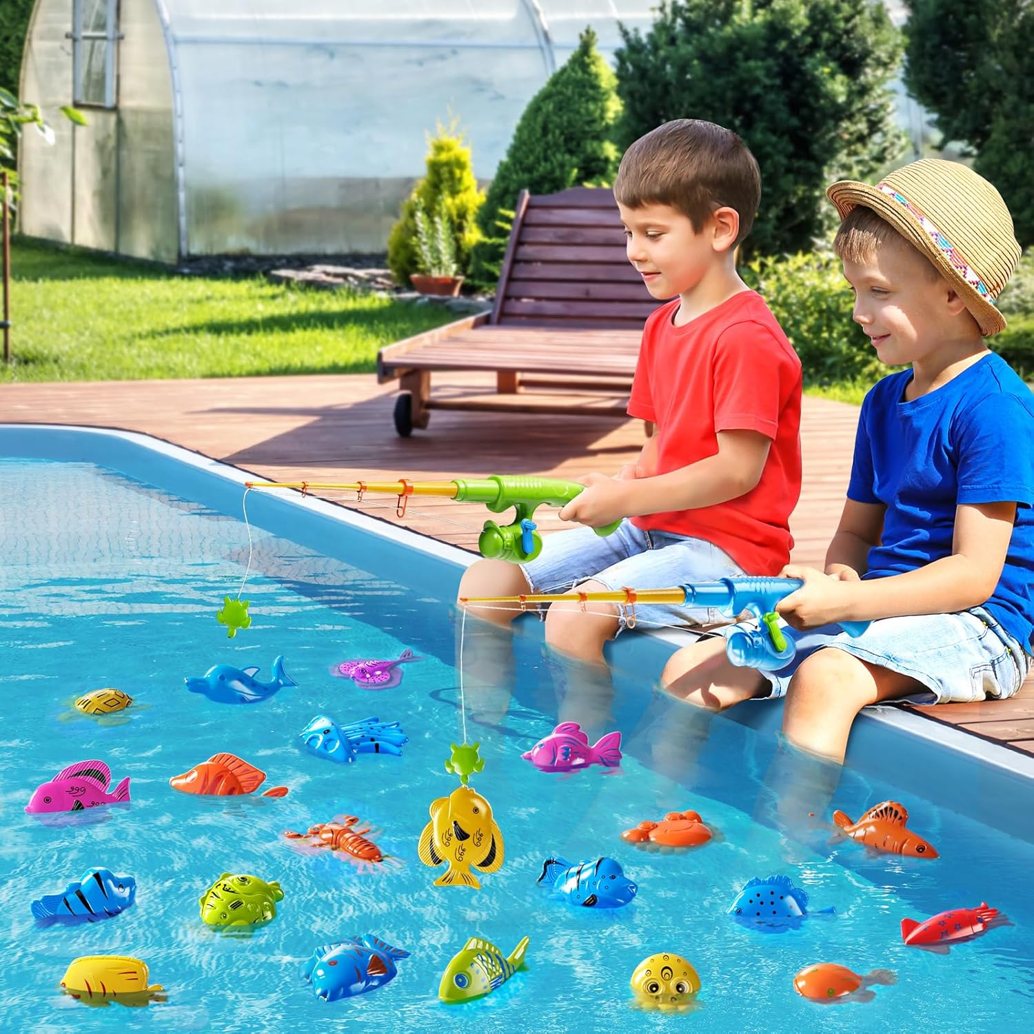 Magnetic Fishing Game Pool Toys for Kids 3-5, Water Table Bathtub Kiddie Party Toy with Pole Rod Net Plastic Floating Fish, Outdoor Toys for Kids Age 3 4 5 6 7 8 Year Old image number 3