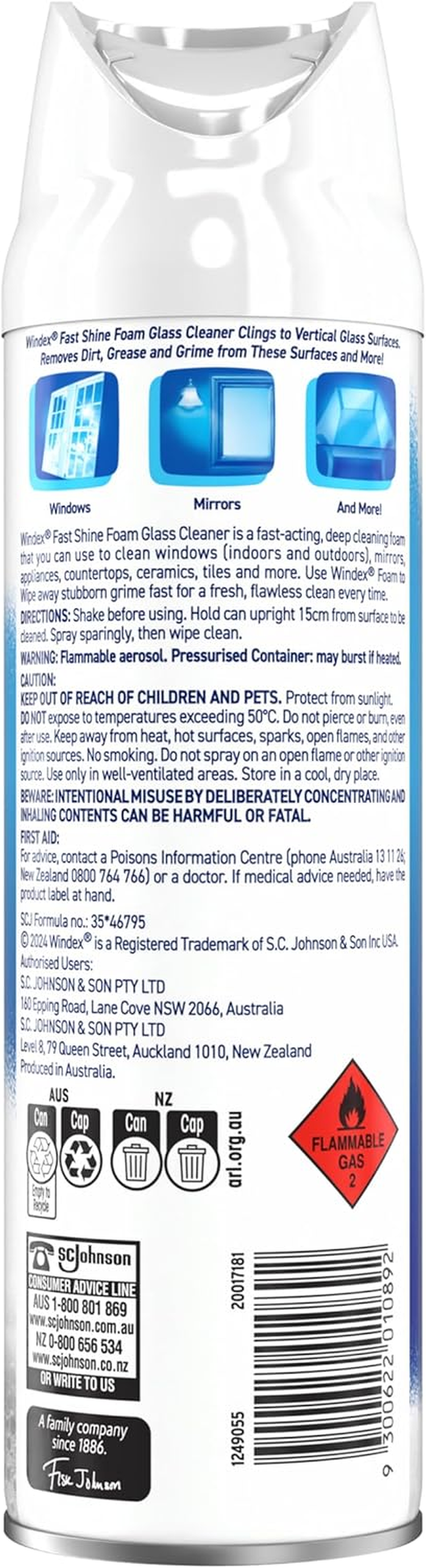 Windex Fast Shine Foam Glass Cleaner 500G &ndash; Clings & Cuts through Dirt, Grime & Smudges, Streak-Free Shine on Numerous Hard Surfaces around the Home image number 5