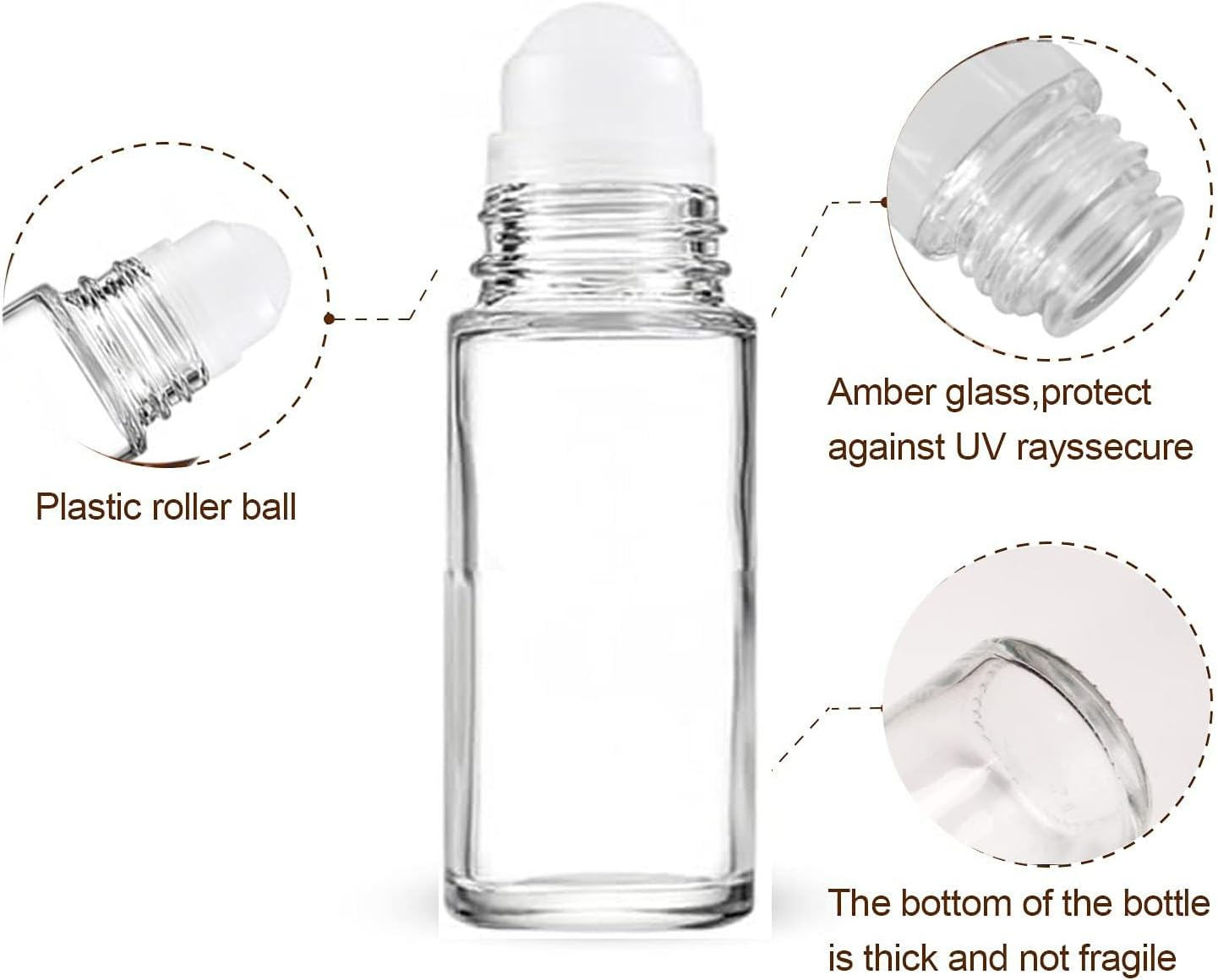 WADY 4PCS 50Ml Essential Oil Glass Roller Bottles - Empty Refillable Clear Roll-On Container with Plastic Balls and Lids (Clear) image number 5