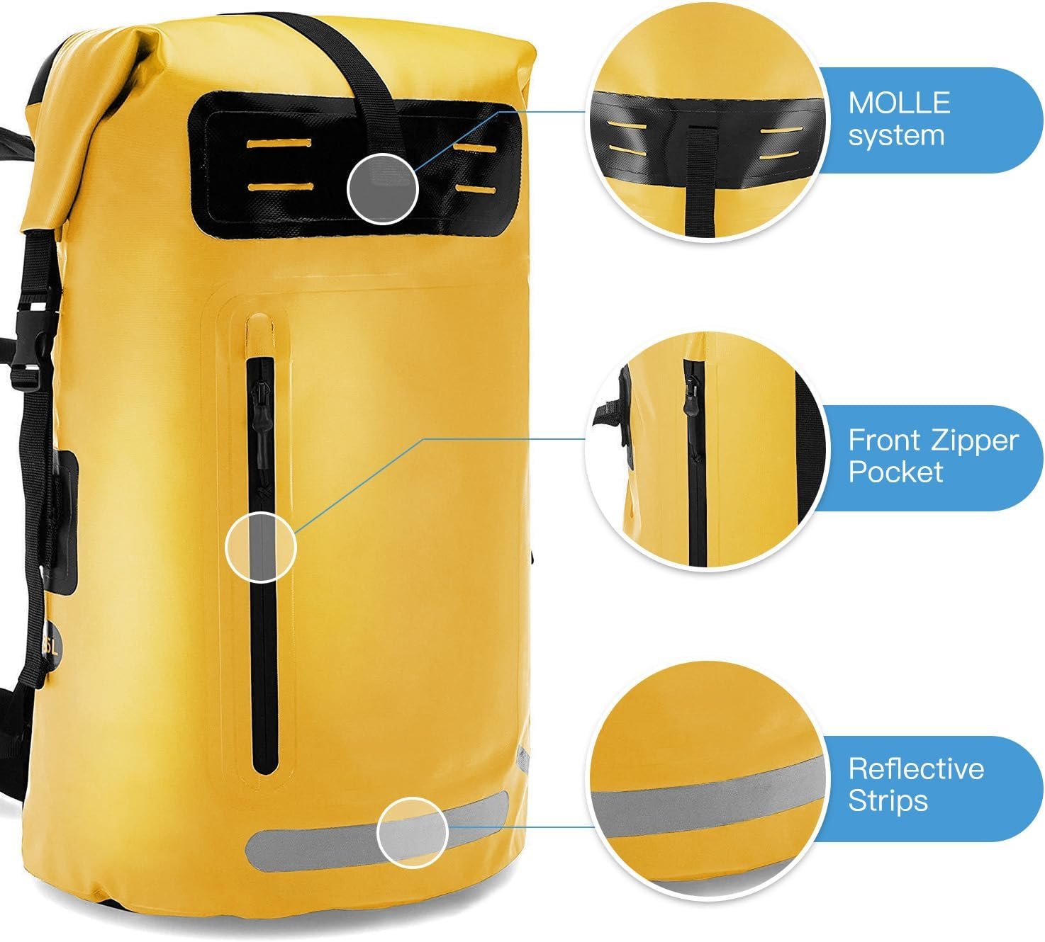 Namolit Waterproof Backpack Heavy Duty Roll-Top Dry Bag for Kayaking Rafting Boating Yellow - Blue image number 6