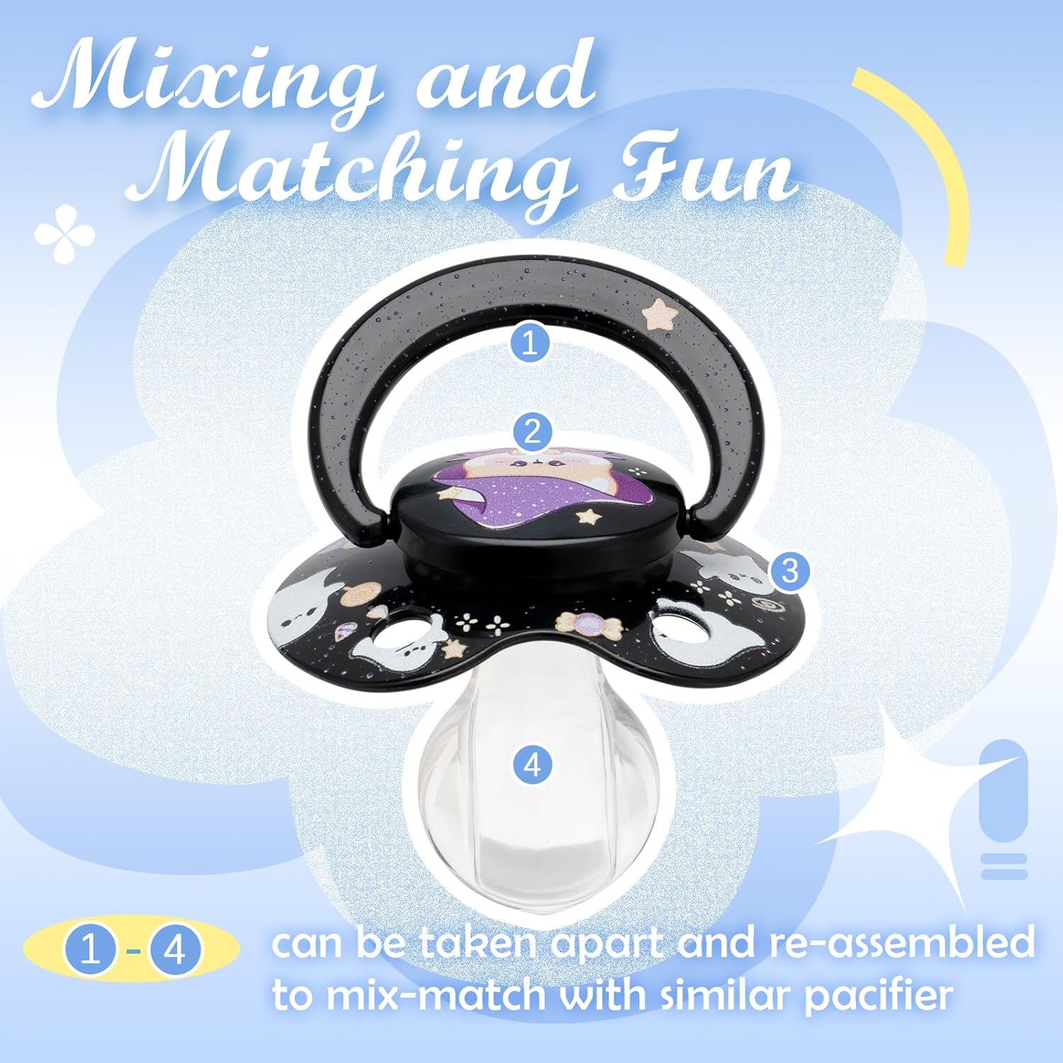 Somniumnight Halloween Adult Pacifier Big Size: Cute Bear Binky for Anxiety Relief - Large Shield Paci with Case Black image number 2