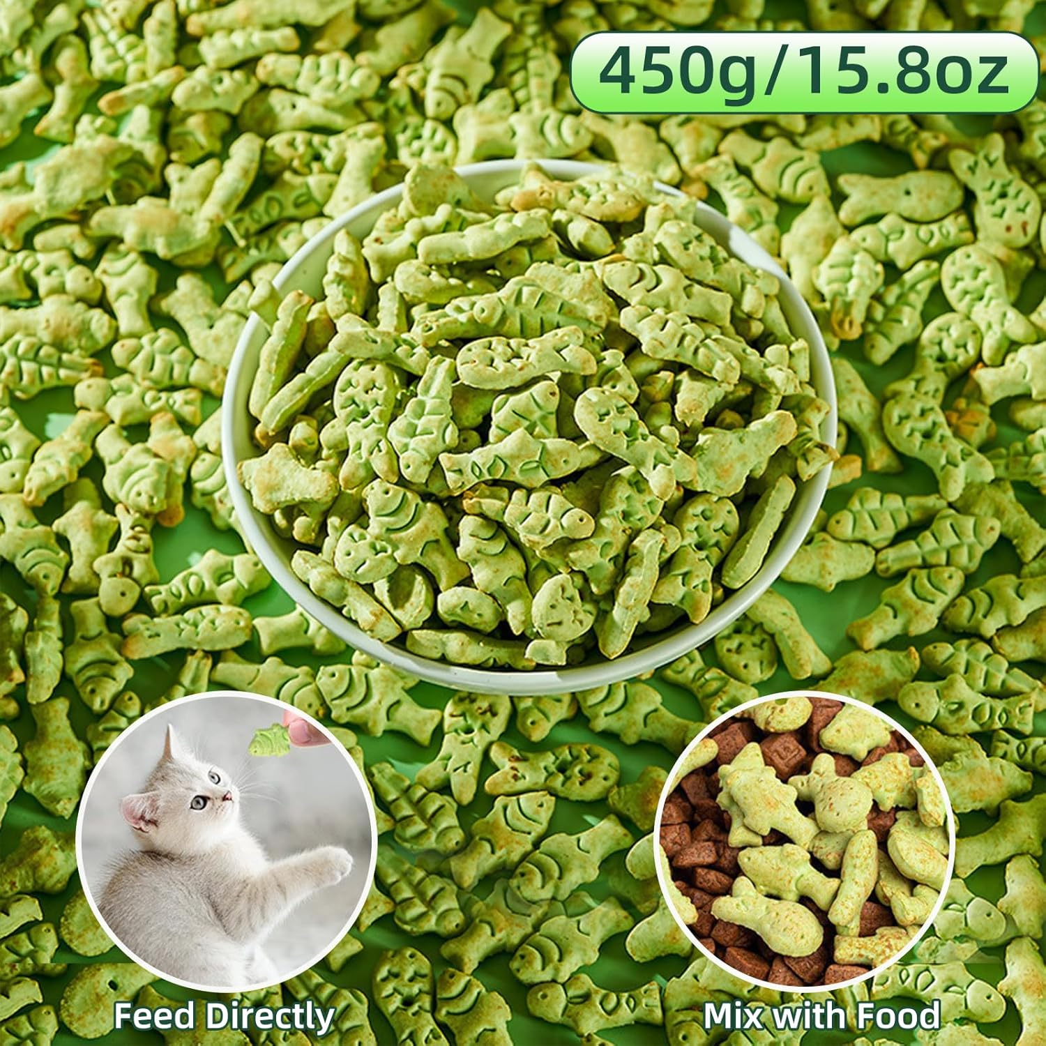 Cat Hairball Treats, Kitty Teeth Cleaning Catnip for Indoor, 16 Oz, Fish Shape Cat Nip Dry Food, Healthy Chicken and Salmon Flavor Grass Biscuits image number 5