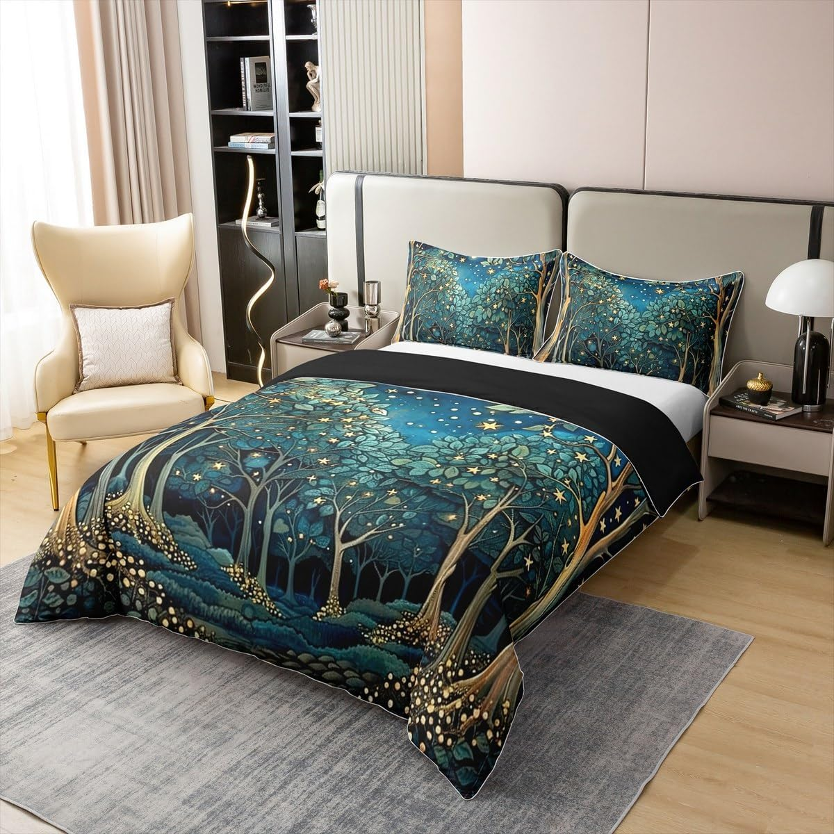 Fantasy Stars 100% Cotton Duvet Cover 155 X 220 Cm Bohemian Night Bedding Set for Women Girls Botanical Forest Tree Retro Art Dreamy Bed Linen Abstract Mysterious Aesthetic Room Decor Bed Set image number 5