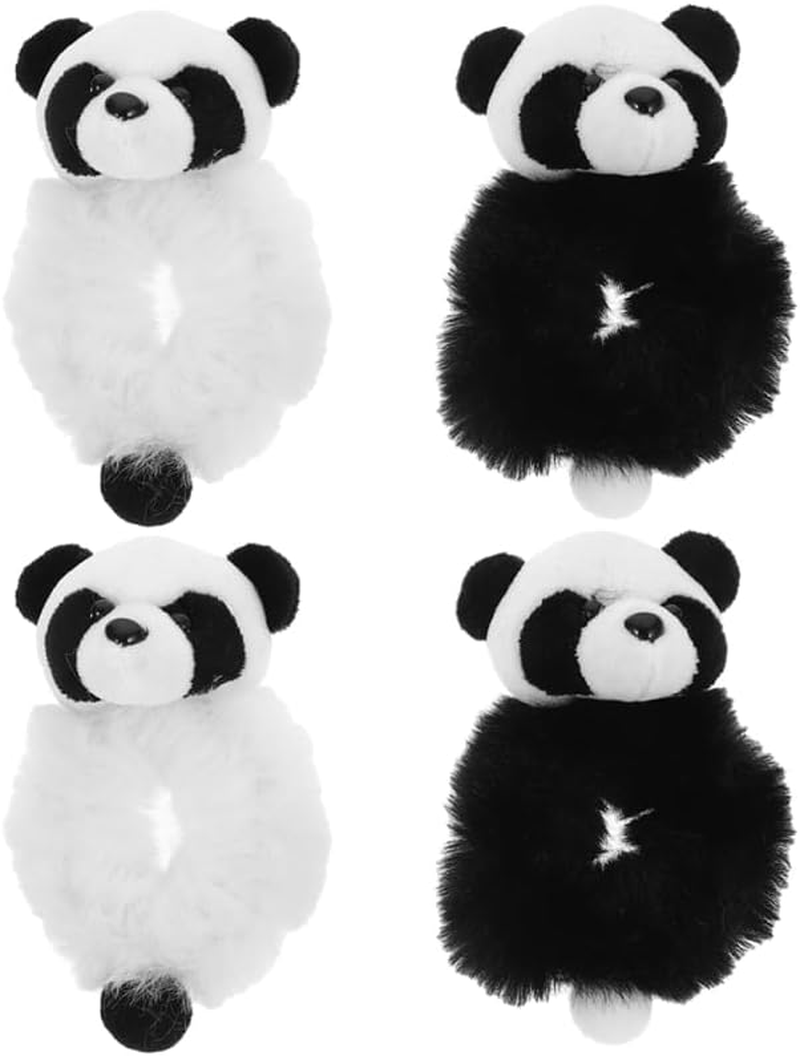 FOMIYES Fluffy Panda Hair Bobbles Pack of 2 Soft Plush Hair Accessories Elastic Hair Bands for Girls and Women Black White Design Non-Slip for Everyday and Party image number 2