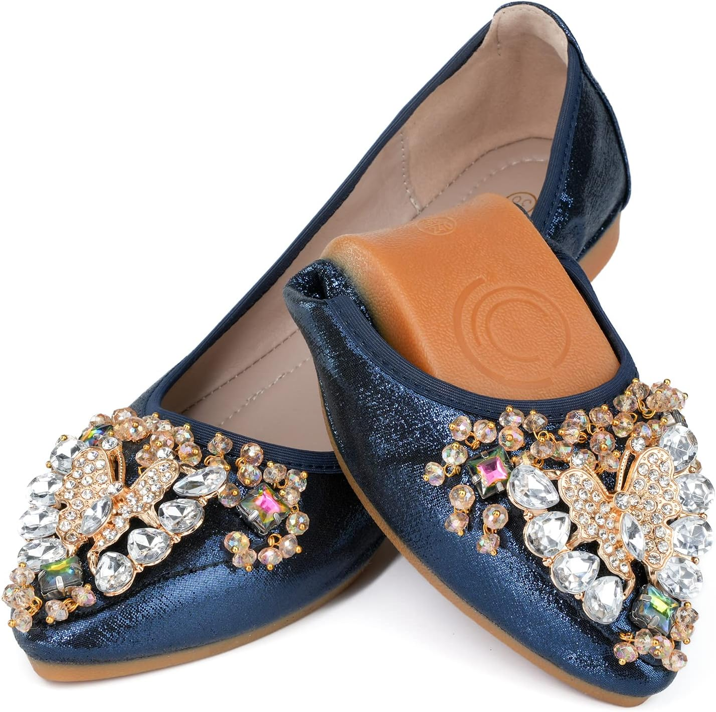 Women'S Ballet Flat Shoes - Cute Rhinestones Bow Wedding Flats Slip on Flats for Women Comfortable