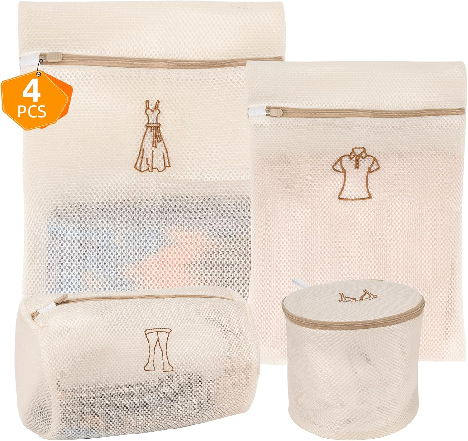 6-Pack Mesh Laundry Bags with Zipper, 3 Sizes Intimates Lingerie Bag with Categorized Symbols for Washing Delicates, Shirts, Dresses and Coats, Garment Bag for Laundry Room Washing Machine