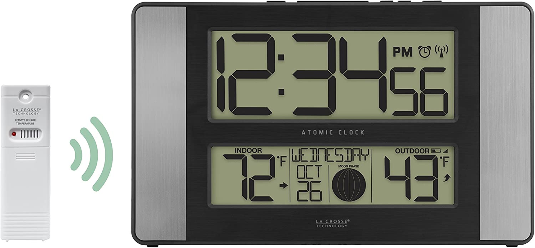 La Crosse Technology 513-1417AL-INT Atomic Clock W Outdoor Temp, Grey/Black image number 2