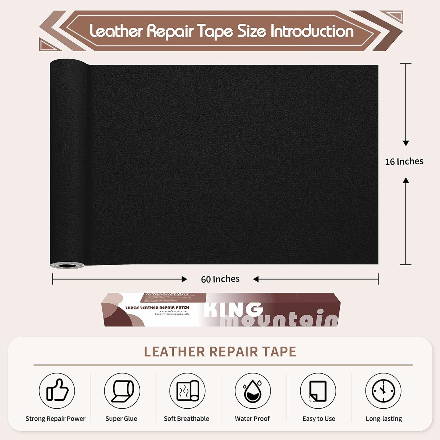KING MOUNTAIN Leather Repair Patch,16 X 60 Inches Self Adhesive Leather Repair Tape for Damaged Leather Furniture, Sofa Seating,Car Seats, Leather Goods(Black) image number 5