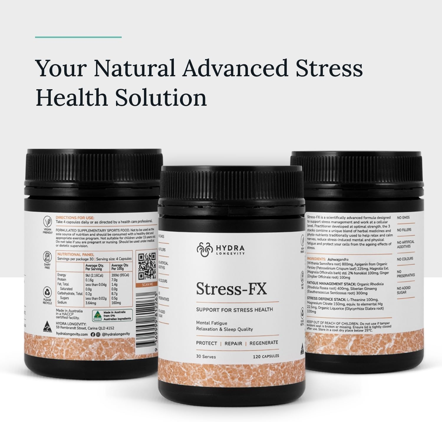 Stress-Fx Stress Support & Mood Support Supplement, Stress Relief Formula with Adaptogens, Ashwagandha, L-Theanine, Vegan, Gluten-Free, 120 Capsules (30 Servings) image number 3