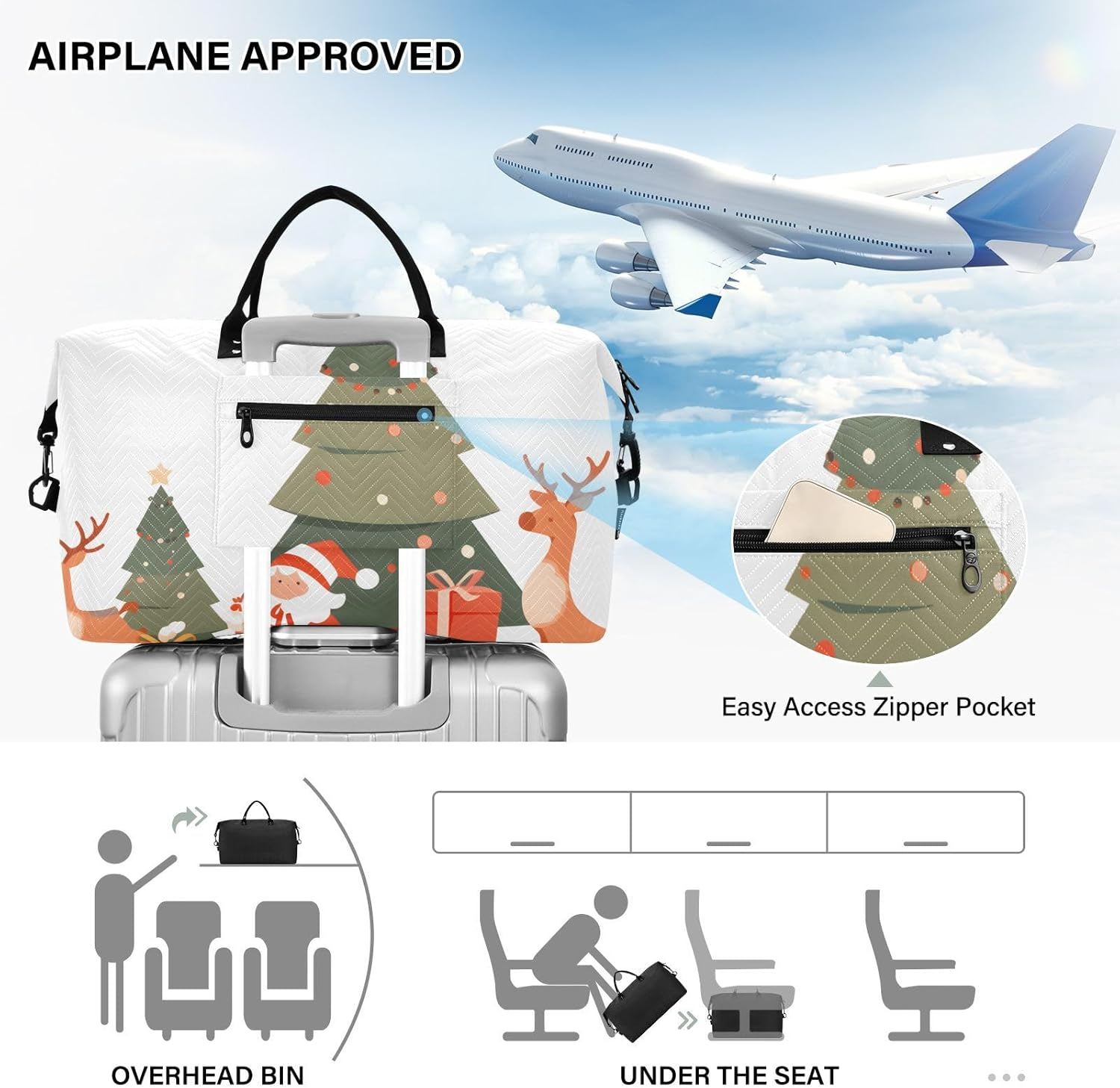 XYMZR Large Travel Duffel Bag, Reindeer Christmas Sports Tote Gym Bag, Shoulder Weekender Overnight Bag for Women Men, Carry on Luggage with Toiletry Bags, Multi-Colored, Multi-Colored image number 2