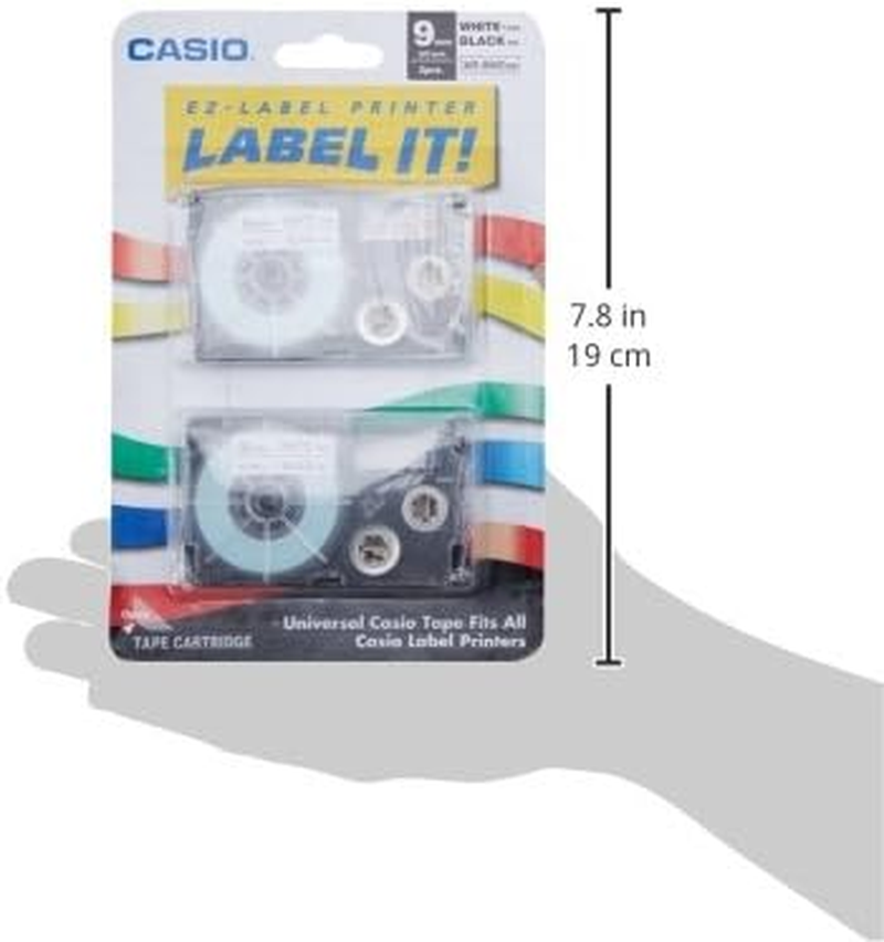 Casio XR-9WE2S 9Mm Labeling Tape (Black on White) 2-Pack, 9Mm X 26' (XR9WE2S)
