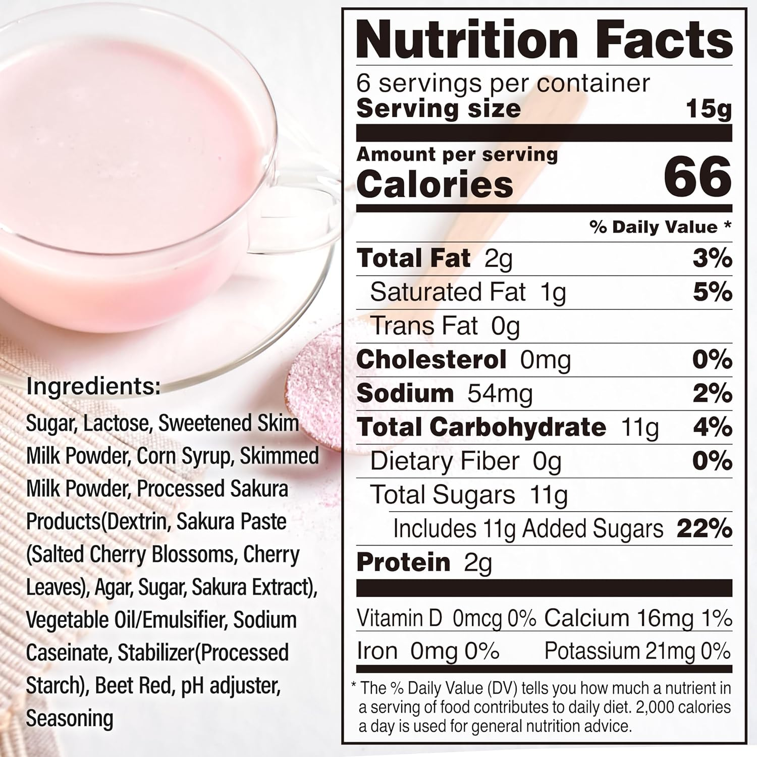 YAMASAN KYOTO UJI Sakura Latte Powder, Japanese Cherry Blossom Drinks, Sweetened, 3.5Oz(100G) image number 3