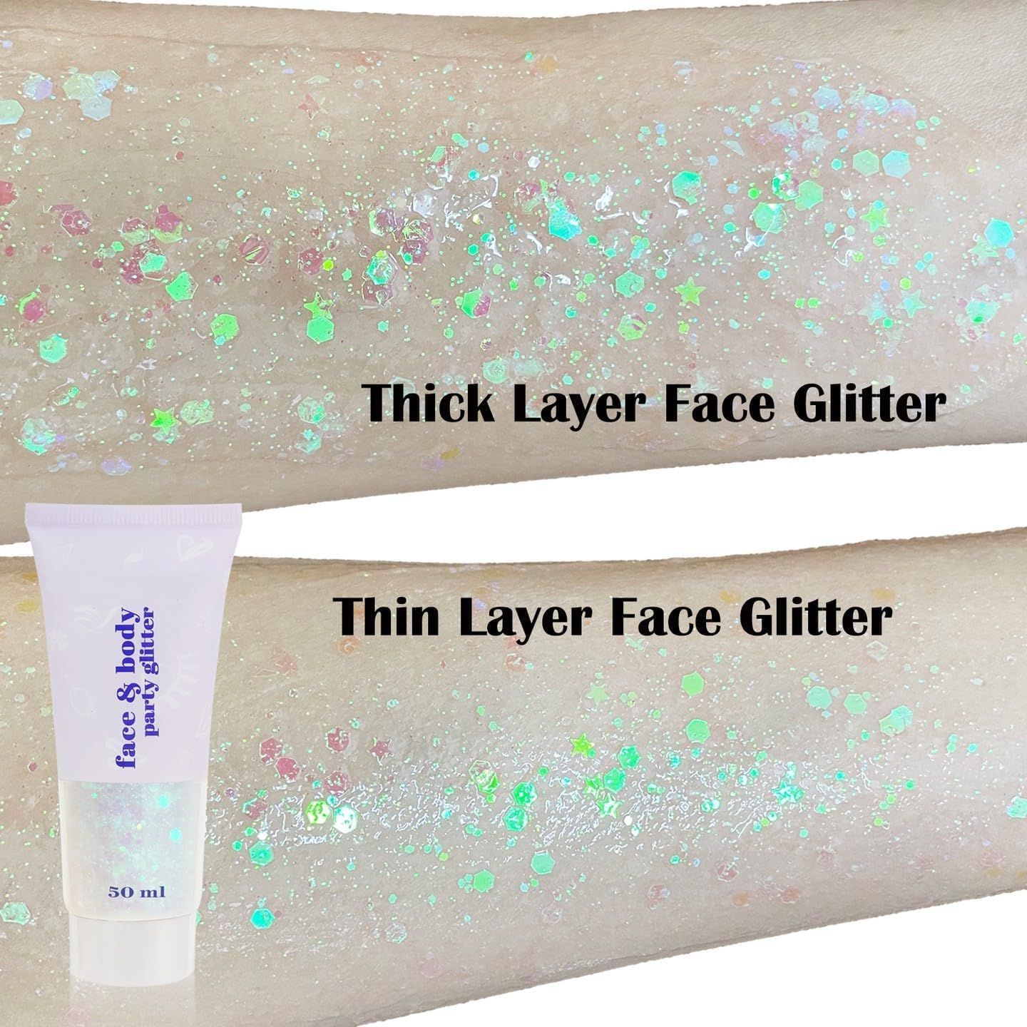 Clear White Body Glitter,Mardi Gras Face Glitter Makeup for Kids Women，Sparkly Chunky Hair Glitter,Singer Concert Festival Rave Accessories,Mermaid Glitter Face Paint,Halloween Decorations (White Body Glitter) image number 2