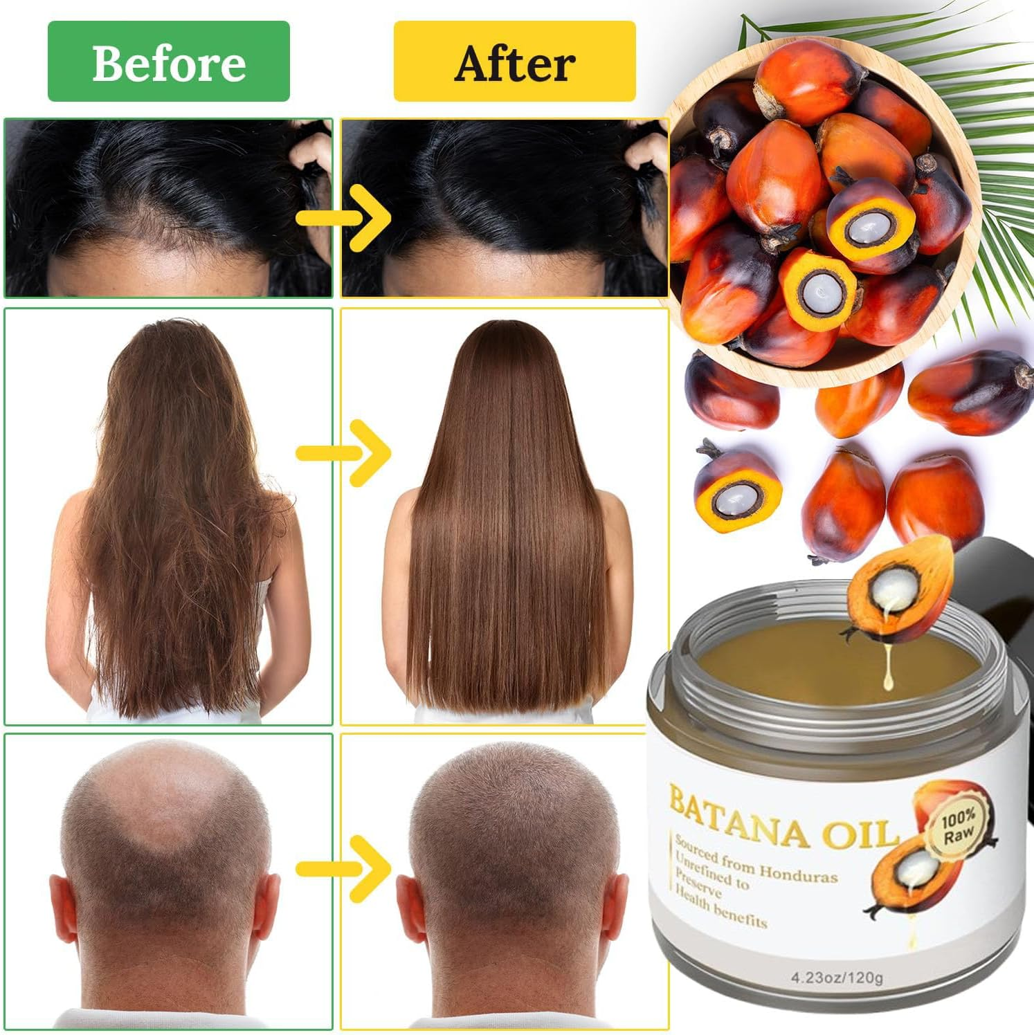 Raw Batana Oil for Hair Growth，Unrefined and Organic 100% Natural Batana Oil，Promotes Hair Growthall for Men & Women image number 2