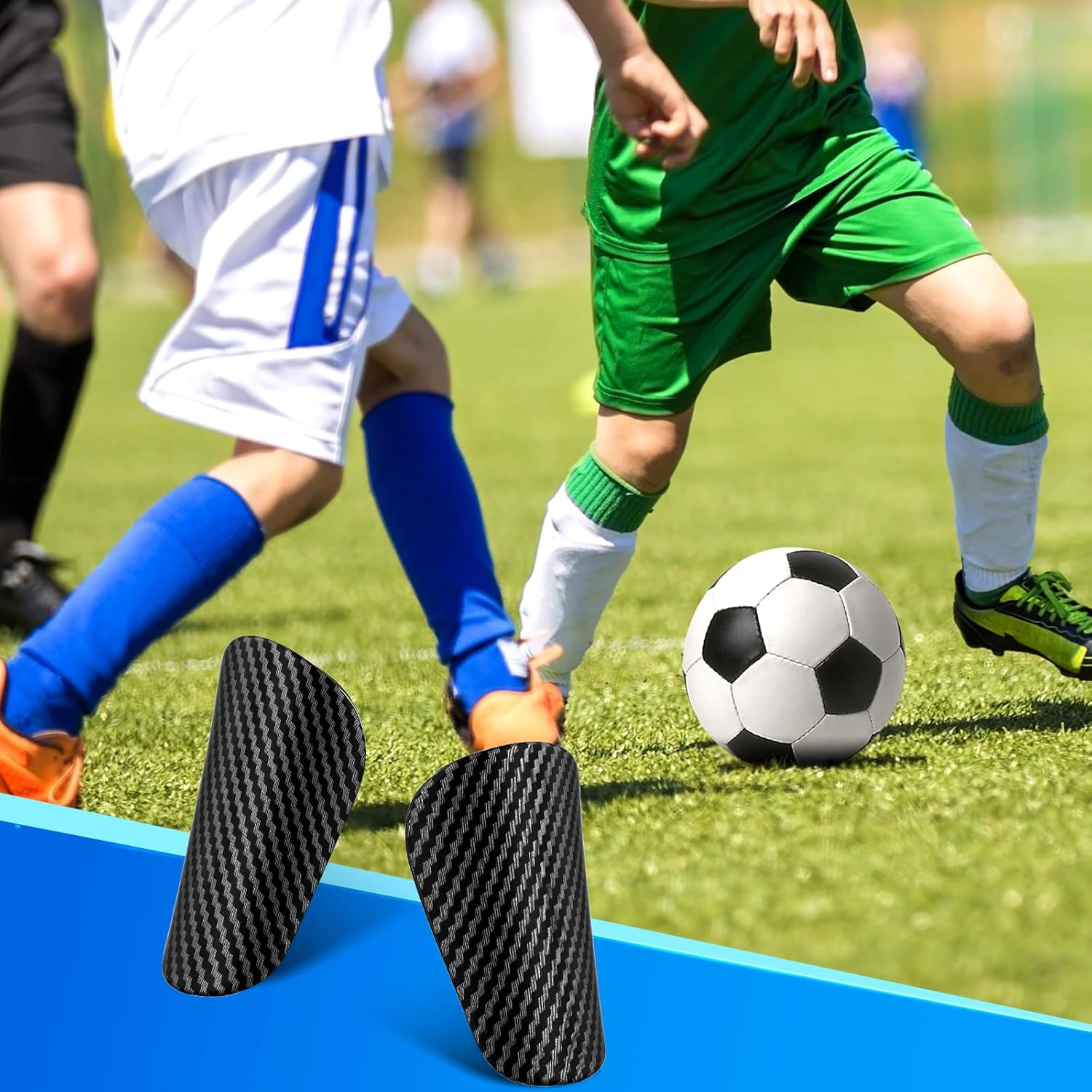 2Pcs Mini Soccer Shin Guards, 3.94X2.36 Inch Stripe Mini Shin Pads Mini Shin Guards Protective Equipment Shin Guards for Adults Teenagers Women Men Boys Girls image number 4