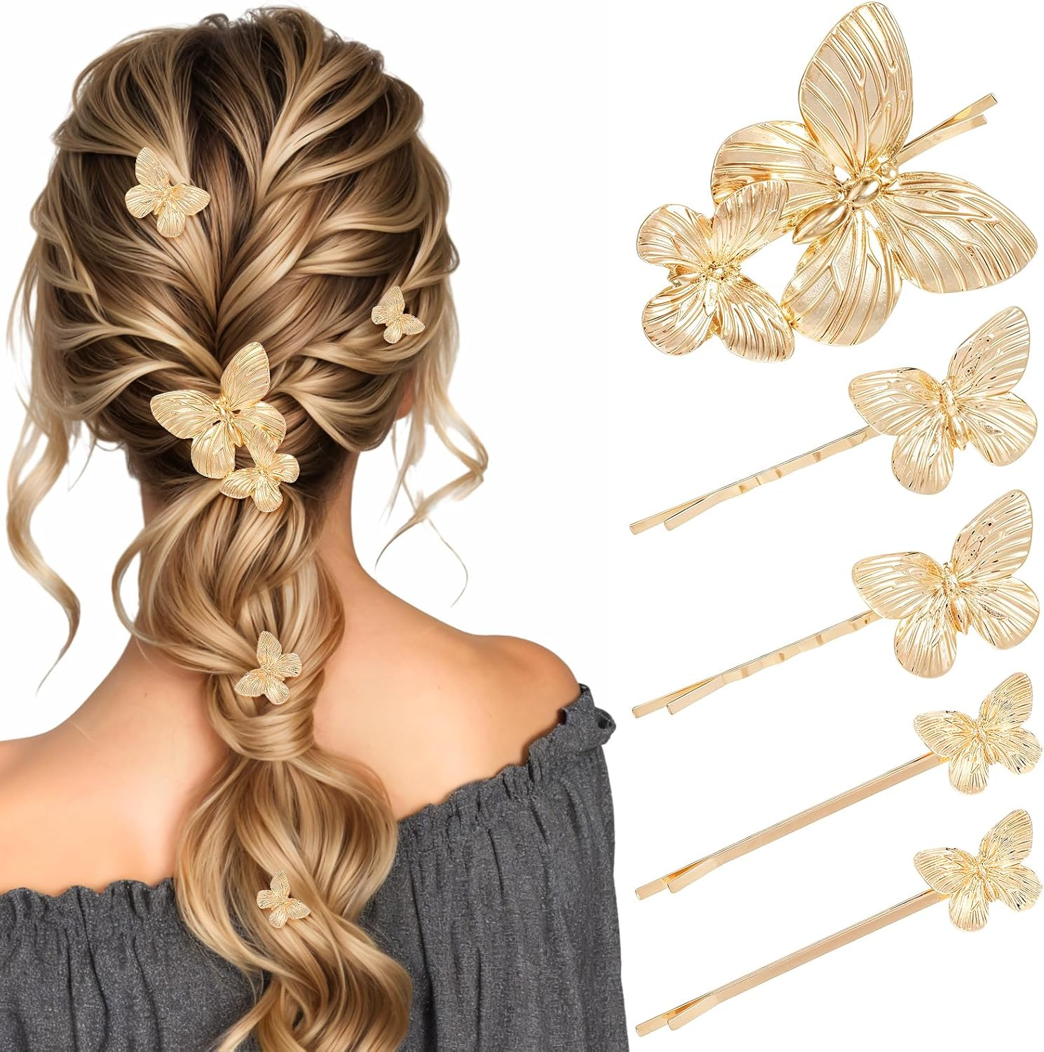 Ymapinc Pack of 5 Butterfly Hair Clips Women'S Cute Butterfly Hair Clip Gold Hairstyles Accessories for Birthday Parties Wedding Parties (7.6 Cm, 6.65 Cm, 6.5 Cm)
