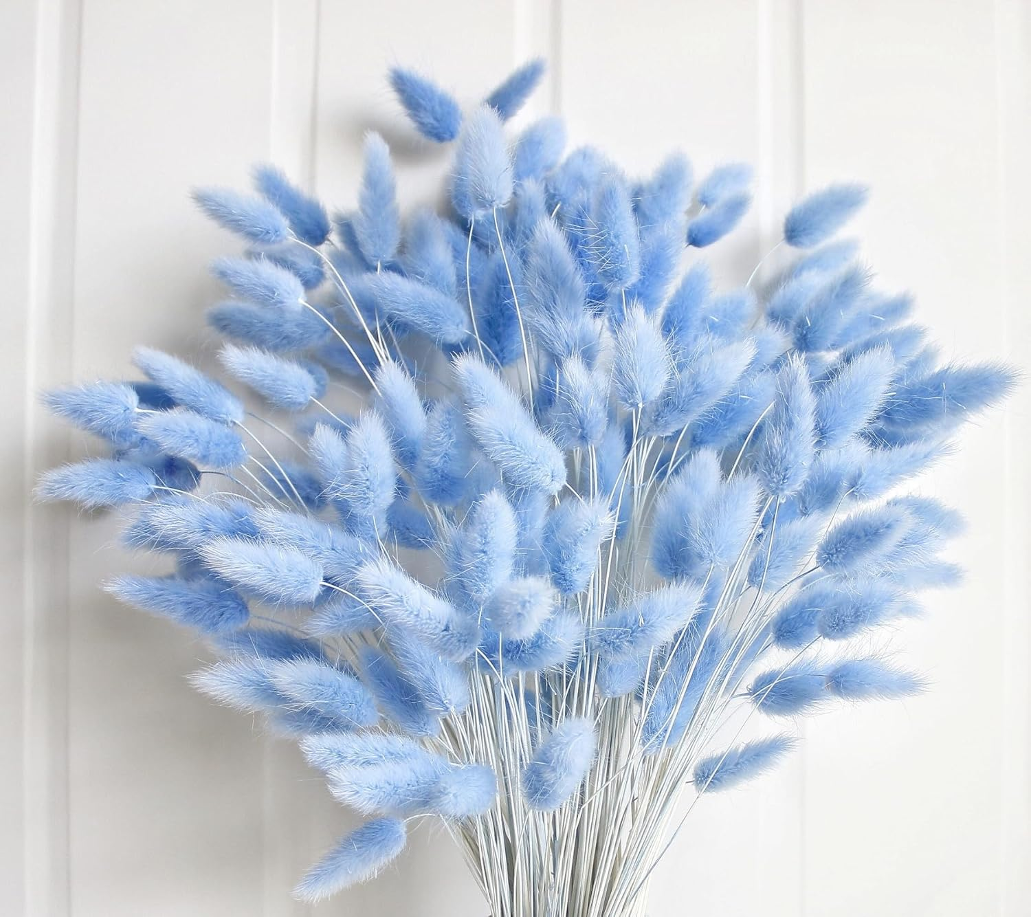 120 PCS Blue Dried Pampas Grass Decor, 17-Inch Pompas Floral, Dry Flowers for Decoration, Pampas Grass in Bulk Tall, Blue Bunny Tails Dried Flowers for Boho Wedding Decor image number 4