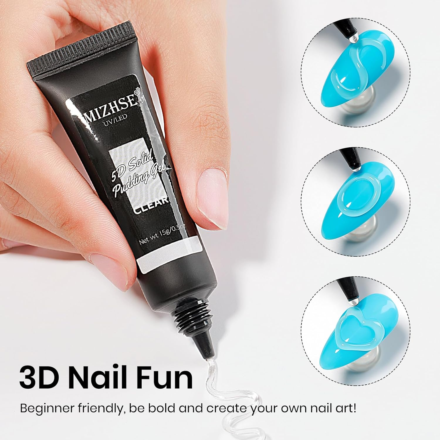 MIZHSE 30G Solid Builder Gel for Nail and 15G 3D Nail Gel, Clear Hard Gels for Nails Sculpting Gels for Nails Art Soak off U V LED Salon Home DIY Woman - A-30G Solid Builder Gel +Nail Chrome Powder image number 3