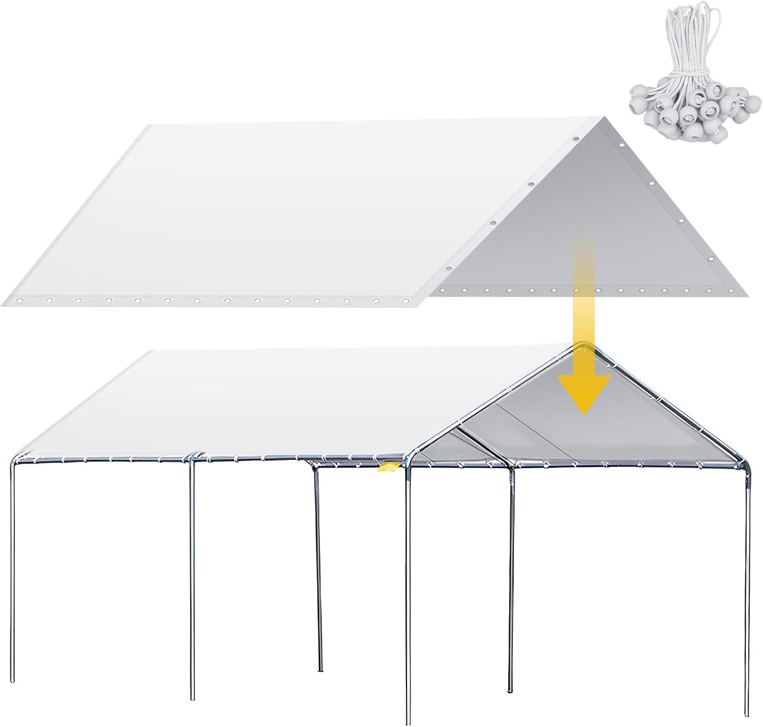 Wesnoy Heavy Duty Carport Canopy Waterproof Canopy Cover Garage Car Shelter Tarp Tent for Car Canopy Replacement Cover with 50 Ball Bungees, Only Top Cover, Frame Is Not Included image number 3