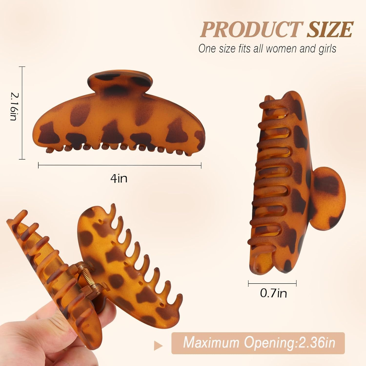 Set of 3 Leopard Hair Clips Made of Black Plastic for Women 7 Cm X 4 Cm image number 1