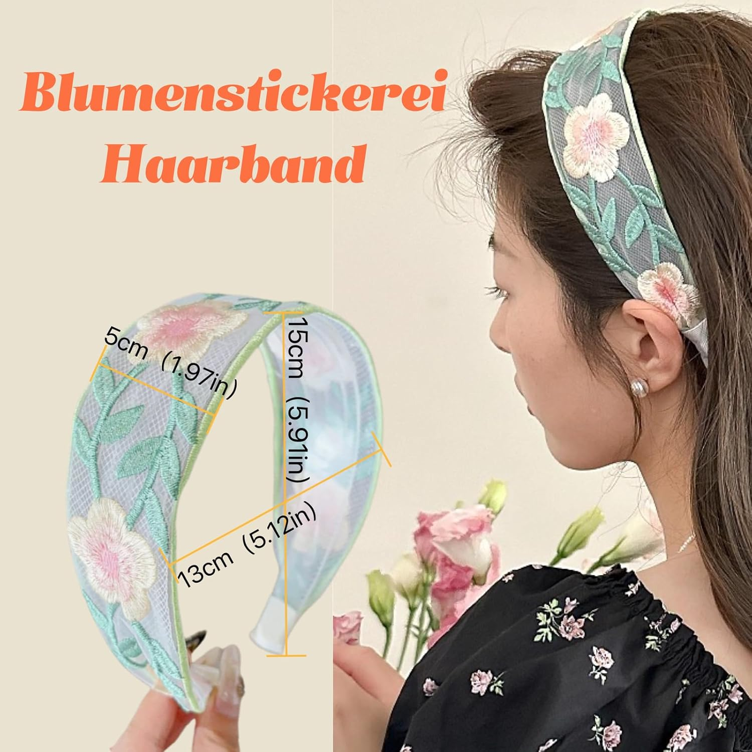 Ypkia Pack of 3 Vintage Embroidered Flowers Headband Women'S Wide Edge Fabric Lace Hair Band Hair Accessory for Women image number 5