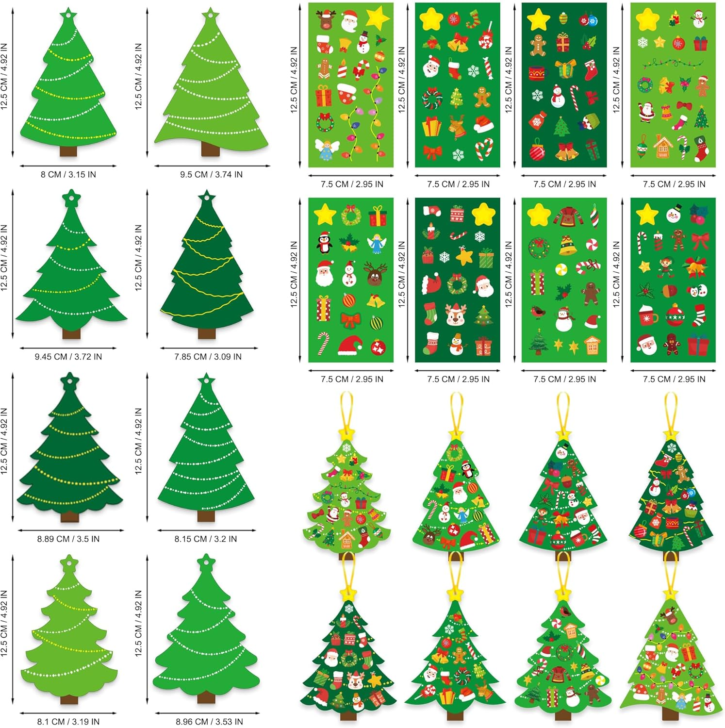 Christmas Tree DIY Stickers Xmas Ornament Craft Kit 24Pcs Christmas Tree Decorations & Sticker Cards | Fun Kids Holiday Activity & Gift Set