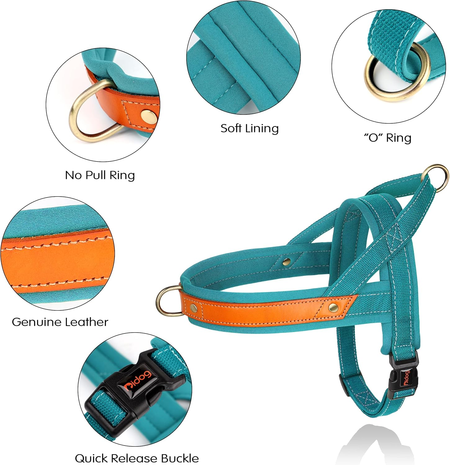 Didog No Pull Dog Harness Front Clip, Quick Fit & Soft Padded Vest Harness for Medium Dogs, Easy for Training Walking for Small & Medium and Large Dogs(Blue,L)