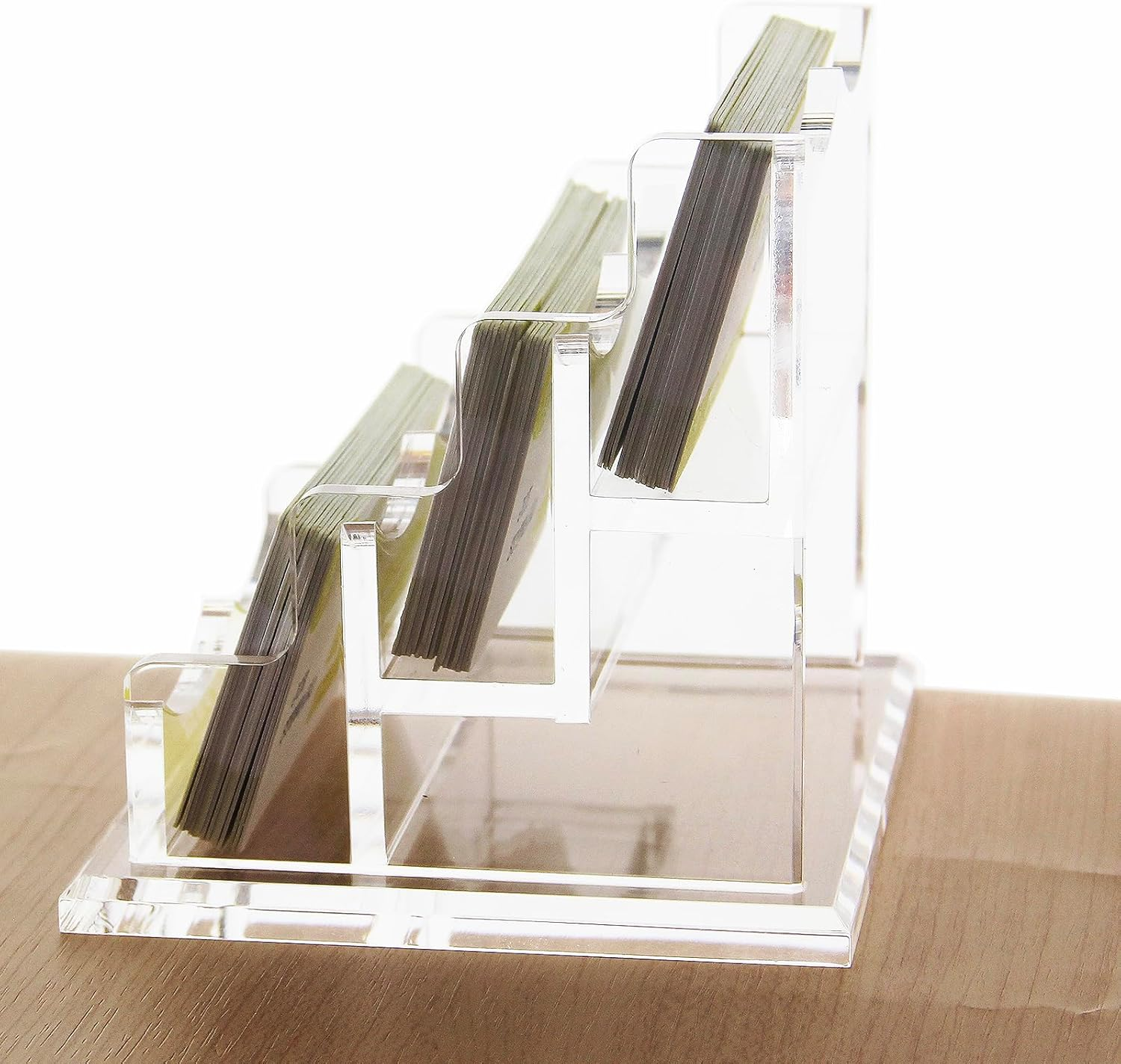 PARTSPOWER Acrylic Business Card Holder for Desk, Horizontal Clear Business Name Card Display Stand, Desk Accessory Business Name Card Organizer (Horizontal, 3-Slot) image number 2