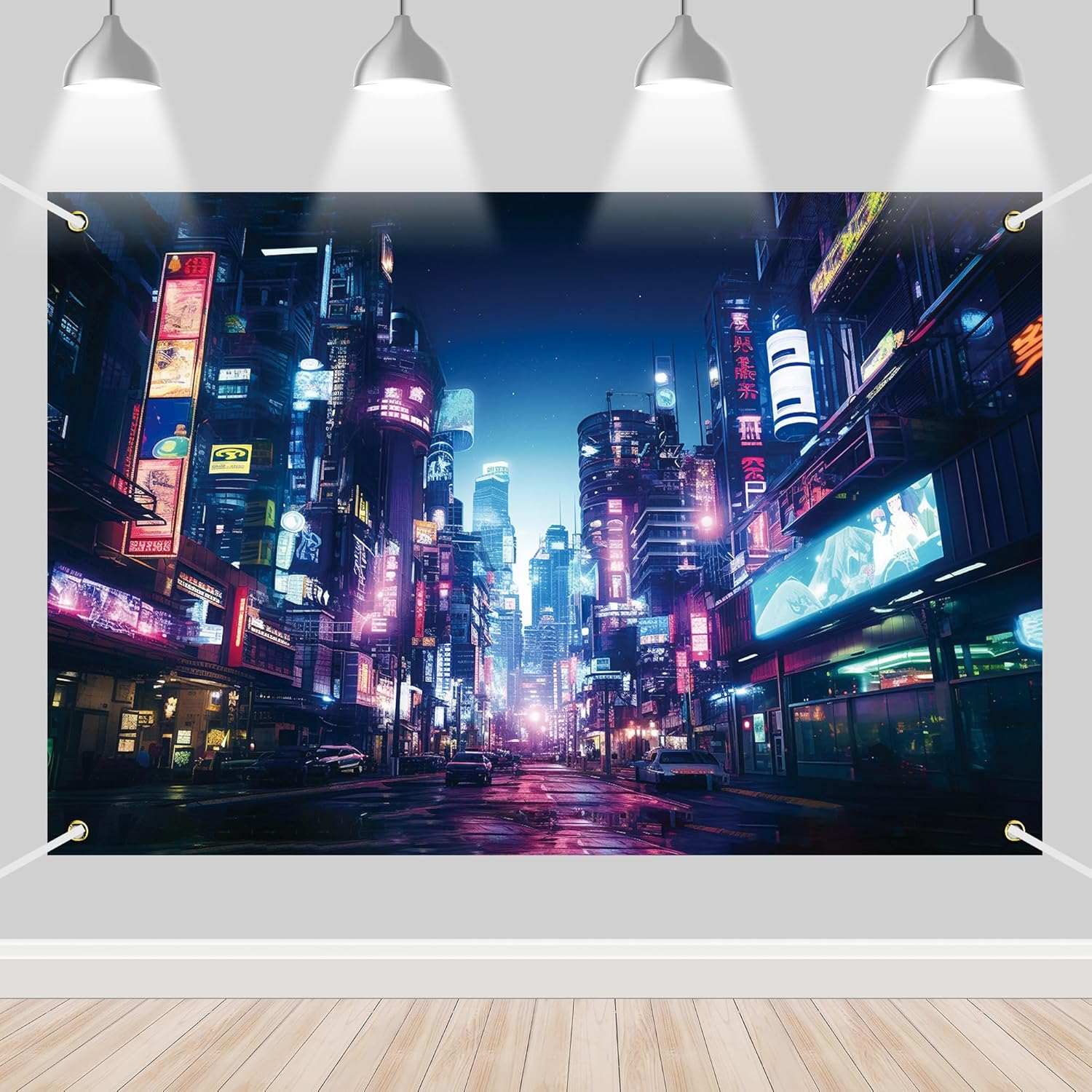 Punk Cityscape Photography Background Neon Building City Night Scene Retro Game Scene Backdrop Banner for Gamer Adults Boys Party Decorations Photo Booth Studio Props Supplies 70.8X47.2In-Beckten image number 6