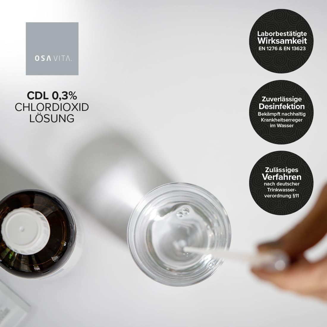 OSAVITA&reg; CDL 0.3% Chlorine Dioxide Solution Ready to Use - Efficacy Test According to EN1276 & EN13623 - Made in Germany (250 Ml) image number 5