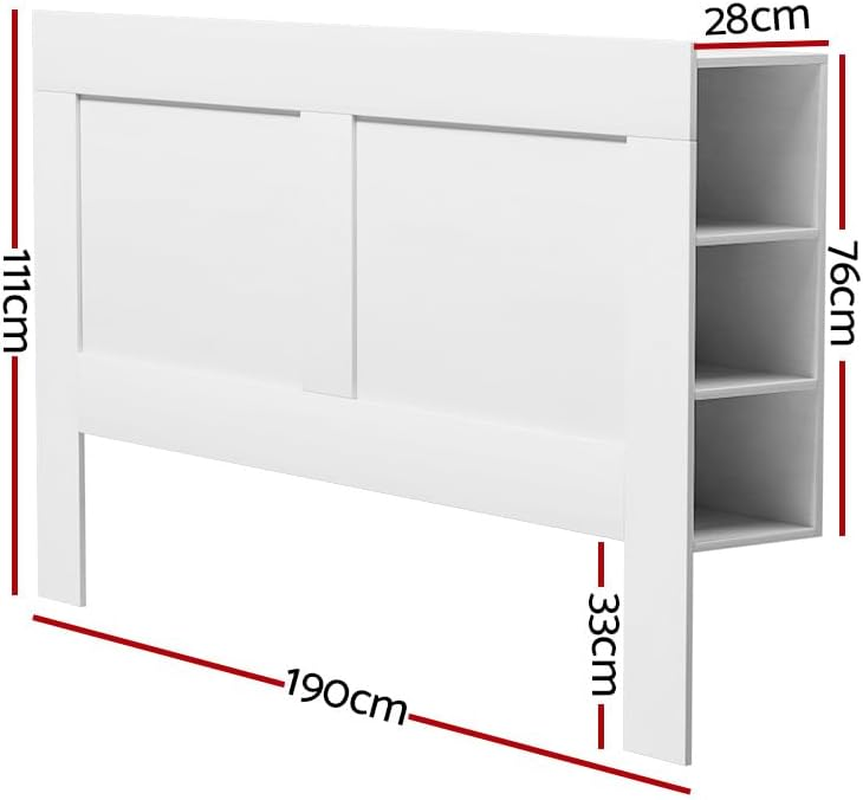 Artiss King Bed Headboard, 3-Tier Side Cube Shelves Headboards Tufted Beds Head Frame Base Upholstered with Engineered Wood, 195 X 28 X 111Cm, Modern Design White image number 4