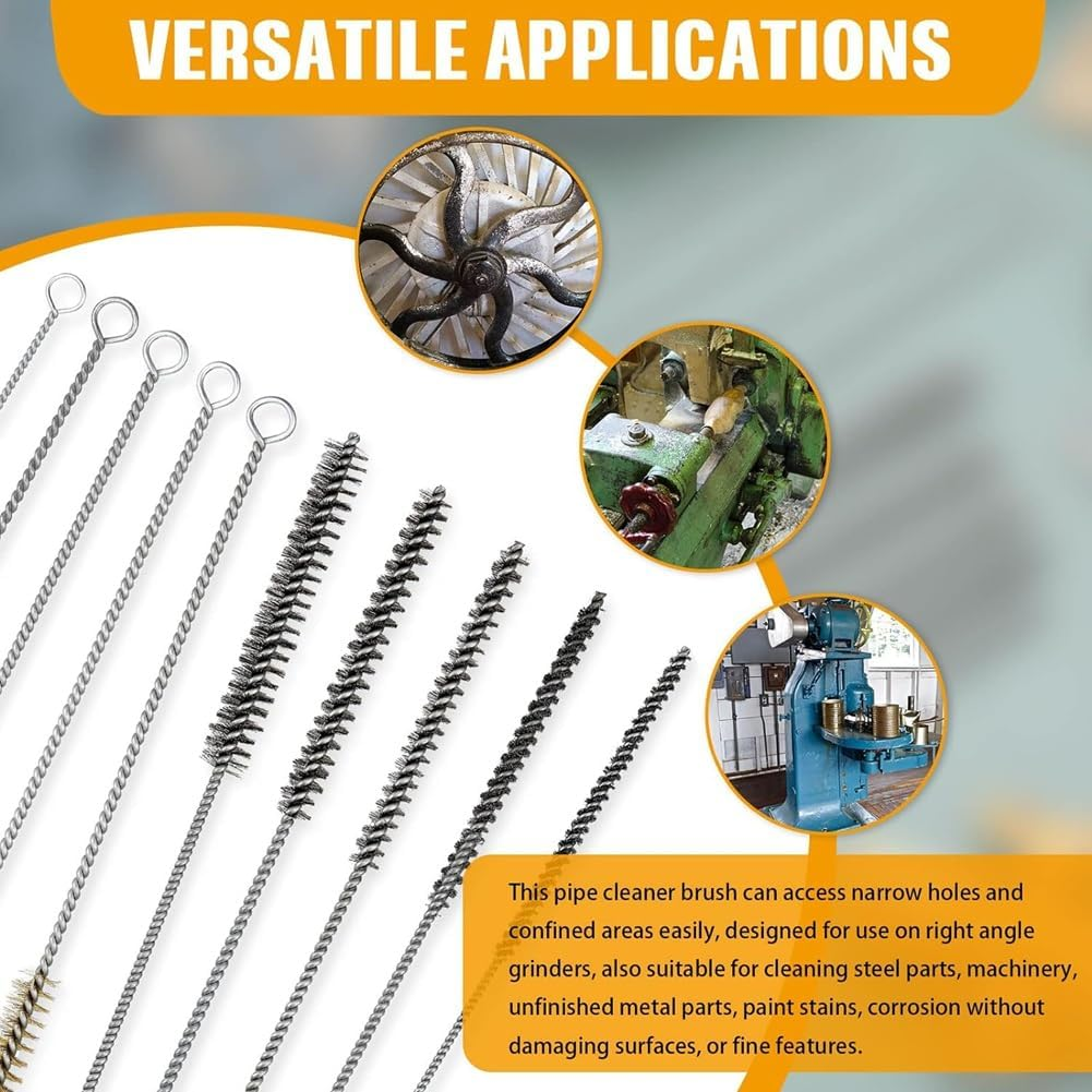 10-Piece Wire Tube Brush Set - Brass Pipe Cleaning Brushes, 5 Sizes image number 5