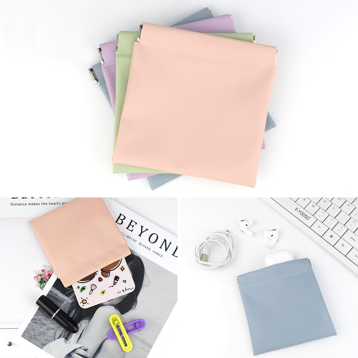 4 Pcs Cosmetic Bag Snap Closure Leather Organizer Pouch Small Makeup Bag for Purse Self-Closing Pocket Cosmetics Bags for Women Portable Waterproof Mini Travel Storage Pouch for Jewelry Squeeze Top image number 6