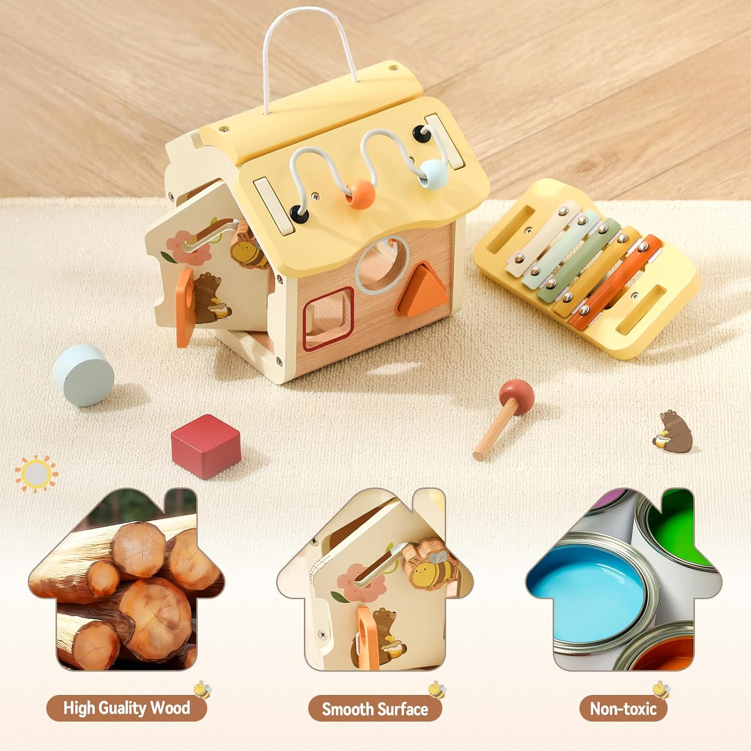 Wooden Activity Cube Toys for Baby Sensory Toys for Toddlers 2-3 Multipurpose Educational Learning Shape Sorter Montessori Toy to Baby Gifts