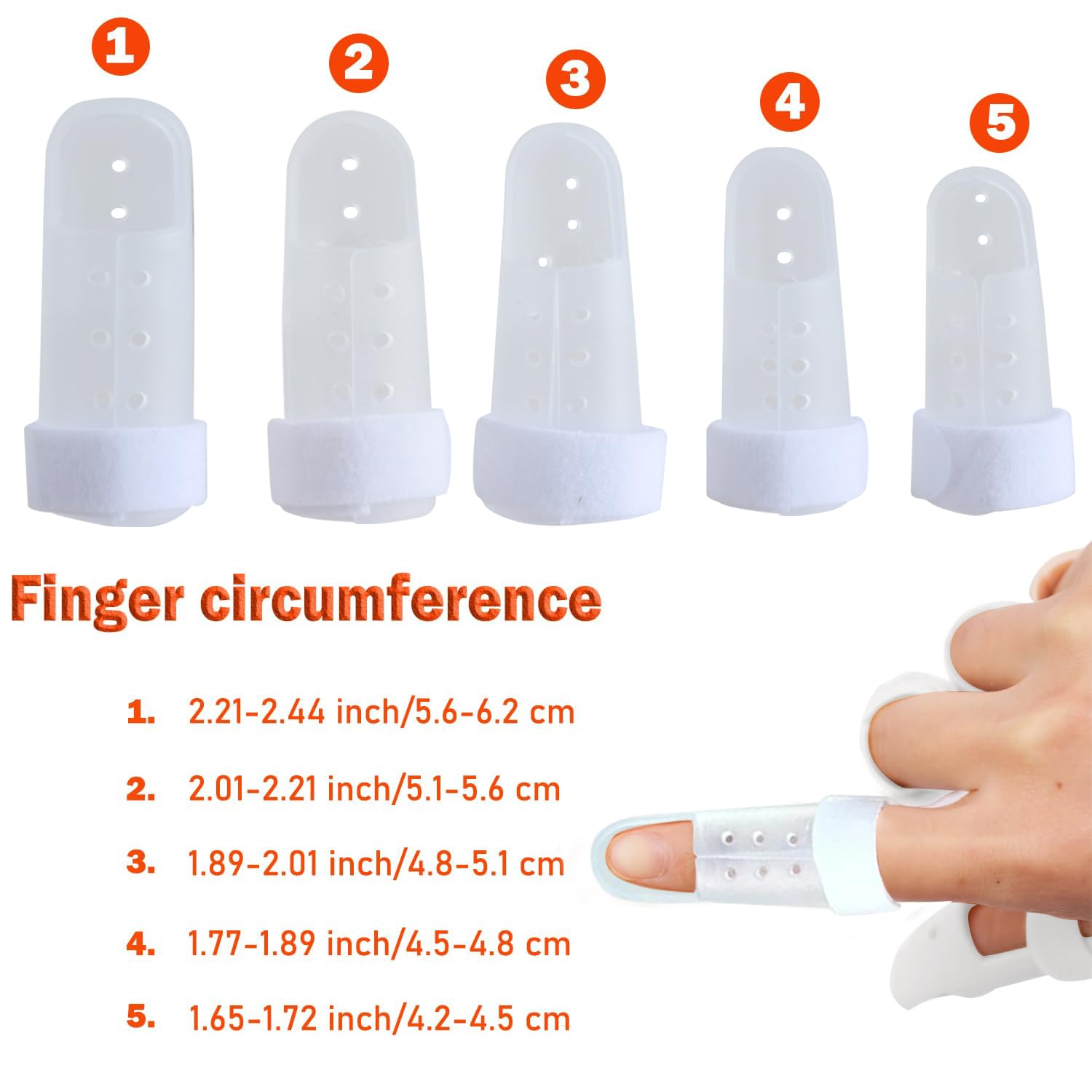 5Pieces Finger Splints for Mallet Finger and Arthritis, Adjustable Support Brace for Finger, Thumb Straightening (Clear 5 Sizes) image number 4