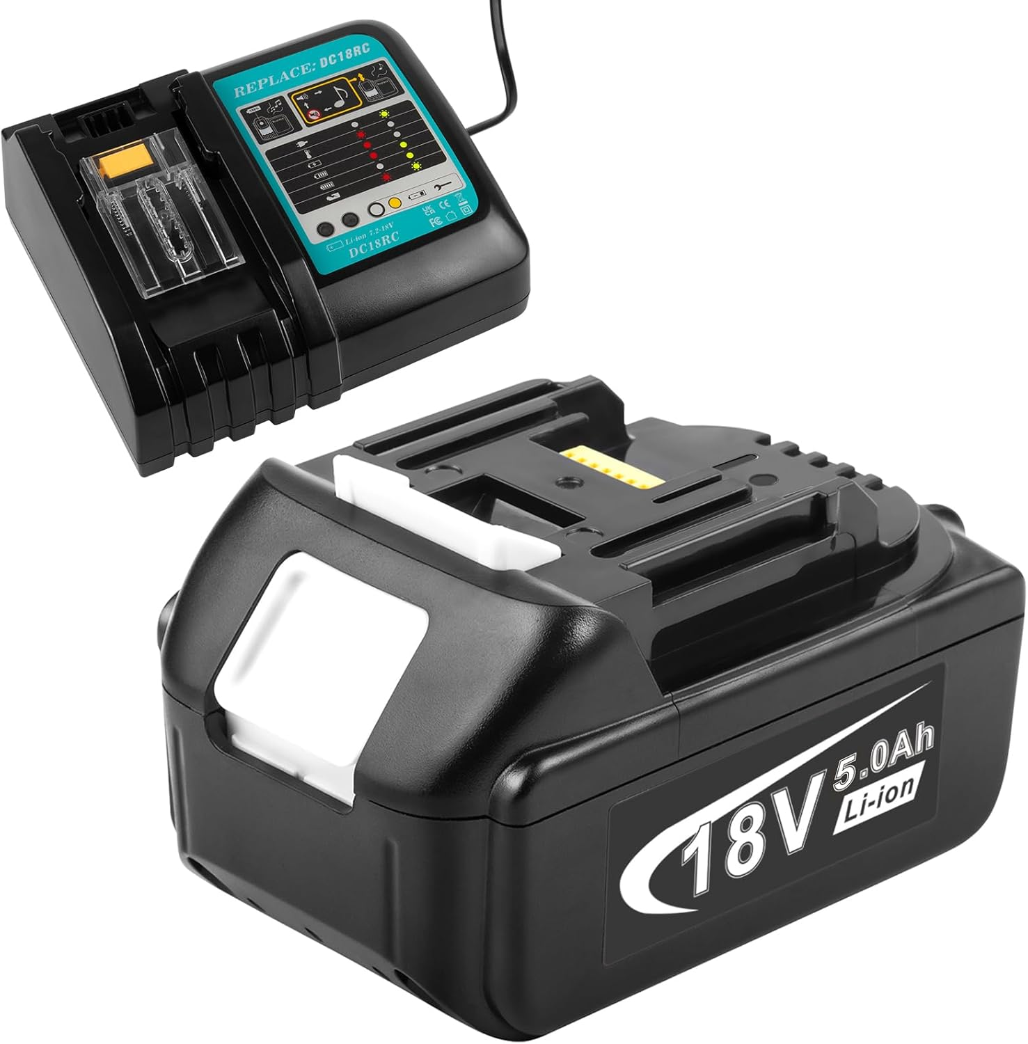 Battery & Charger Compatible for Makita18V BL1815 BL1830 BL1835 BL1840 BL1850 BL1860 LXT400 Lithium Battery, Replace Charger with DC18RD DC18RC DC18RA DC18SF DC18SD image number 3