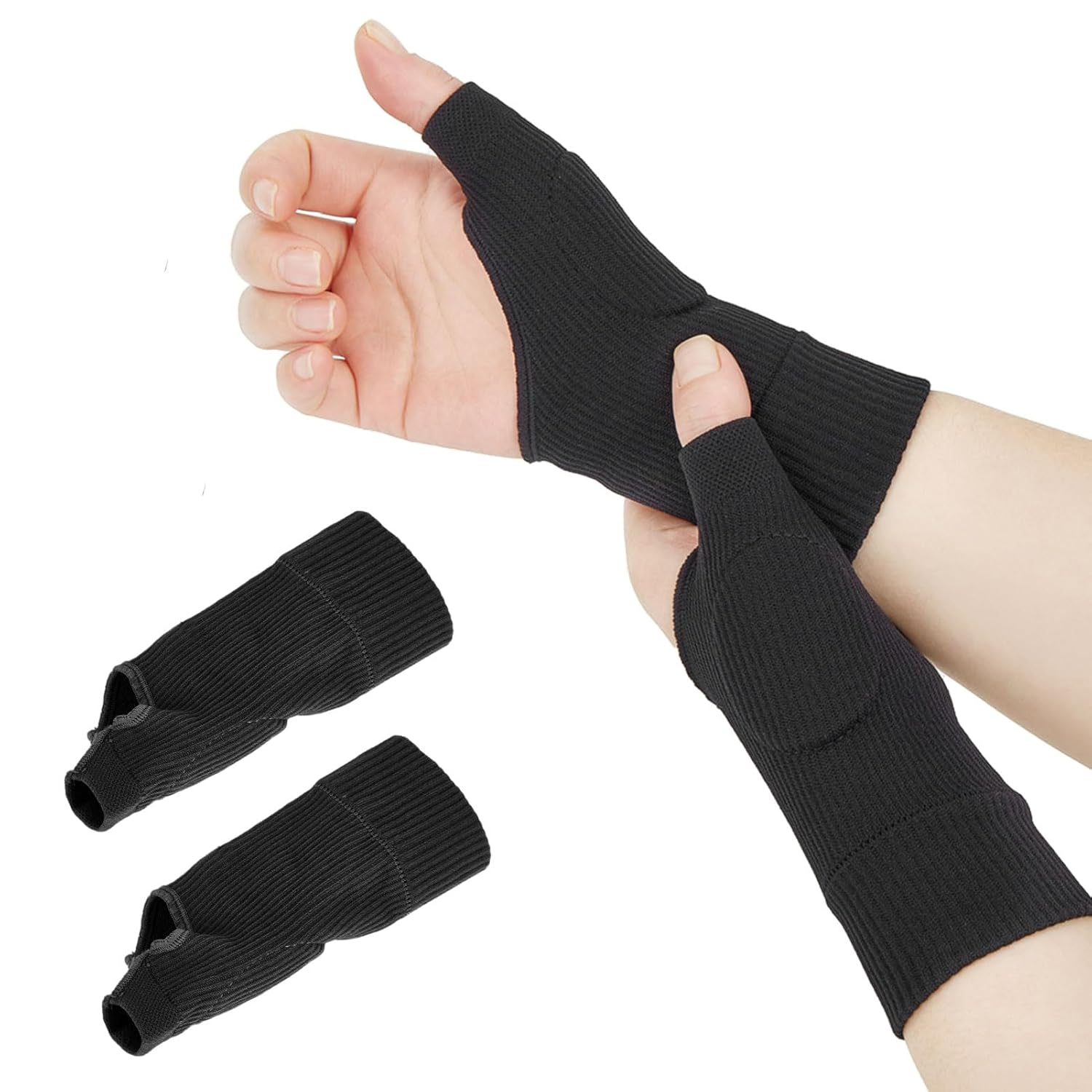 Wrist Thumb Brace, 1 Pair Wrist Support Gloves, Thumb and Wrist Brace, Compression Gloves with Gel Thumb Injury Pads, Breathable Wrist Brace for Arthritis, Carpal Tunnel, Tenosynovitis (Black) image number 4
