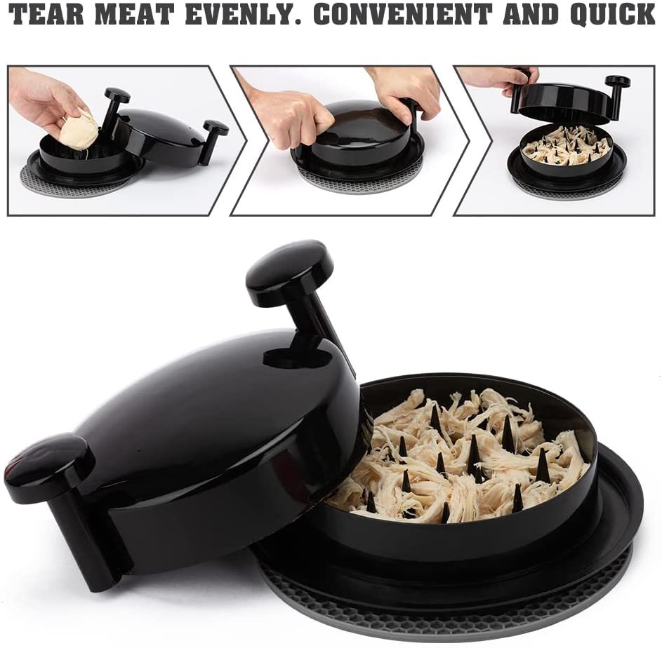 BOMEON Chicken Shredder Shred Machine Meat Shredding Tool with Handles and Non-Skid Base Mat Suitable for Pulled Pork Red Beef Alternative to Bear Claws 1Pc 8Inch Black image number 3