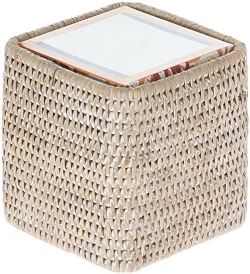 KOUBOO La Jolla Rattan Square Tissue Box Cover, White Wash, Wicker, 13.97 X 13.97 X 14.61 Cm