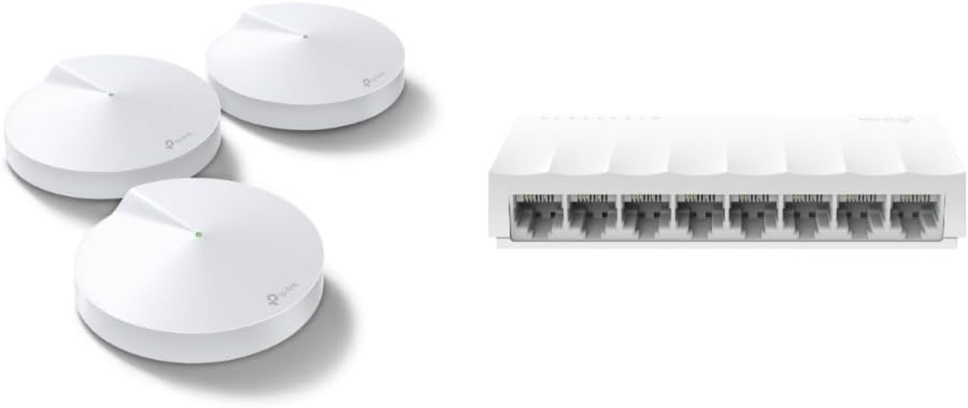 Tp-Link Deco AC1300 Home Mesh Wi-Fi System, Dual-Band, Seamless Roaming, Enhanced 11AC Speeds (Deco M5(3-Pack)) + 8-Port 10/100Mbps Desktop Unmanaged Ethernet Switch, RJ45 Port, Plug & Play (LS1008)