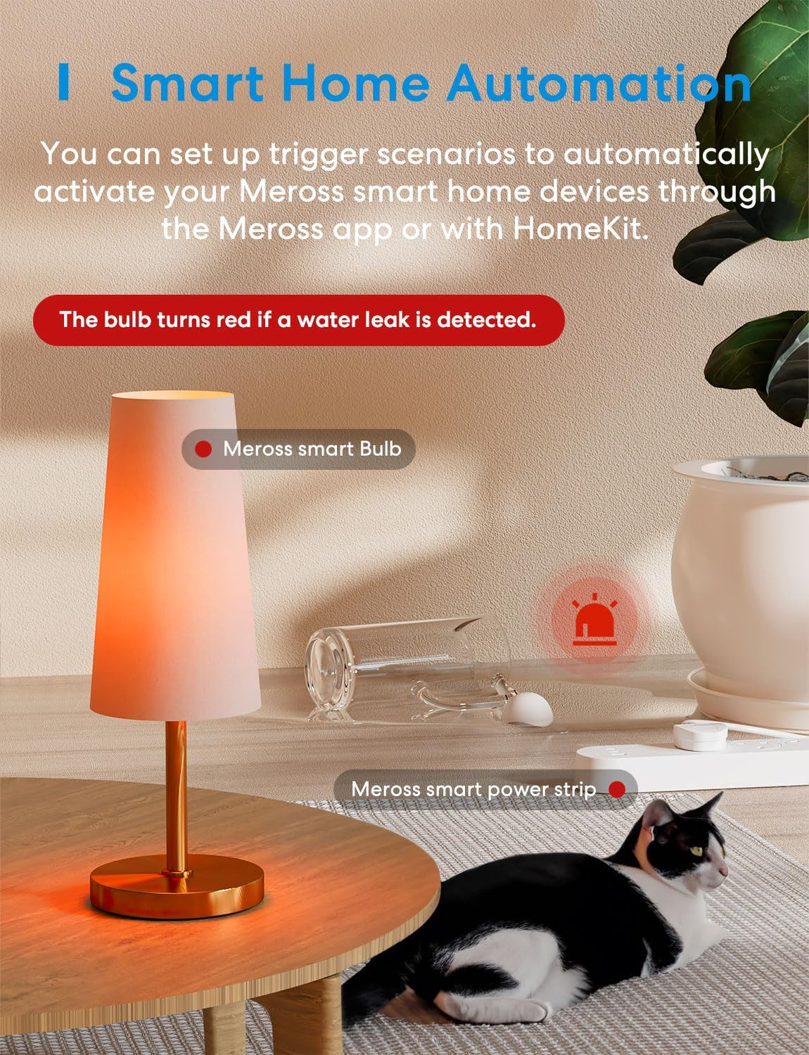 Meross Water Leak Detector, Smart Water Alarm with Hub, App Alert, Replaceable Batteries, Wireless Flood Sensor, Interlinked, Apple Homekit Supported, IP67, for Kitchen Bathroom Basement Garage image number 1