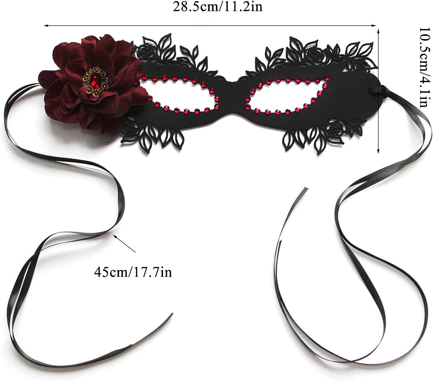 Therian Masquerade Mask for Women - Dark Red Rose Lace with Shiny Rhinestones, Half Face Costume for Cosplay, Carnival, Prom, Party image number 2