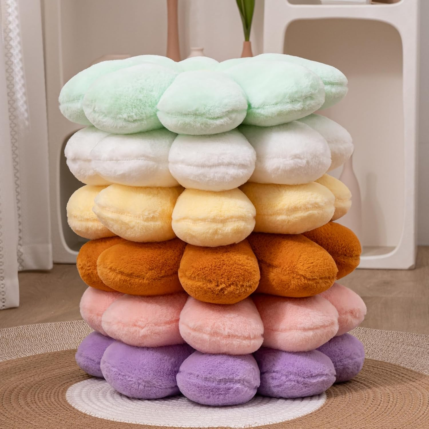 2 Pcs Flower Pillow Floor Cushion Decorative Throw Pillows Cute Aesthetic Pillows Cushions for Bedroom Preppy Room Bed Sofa Chair Decor (Yellow & White)