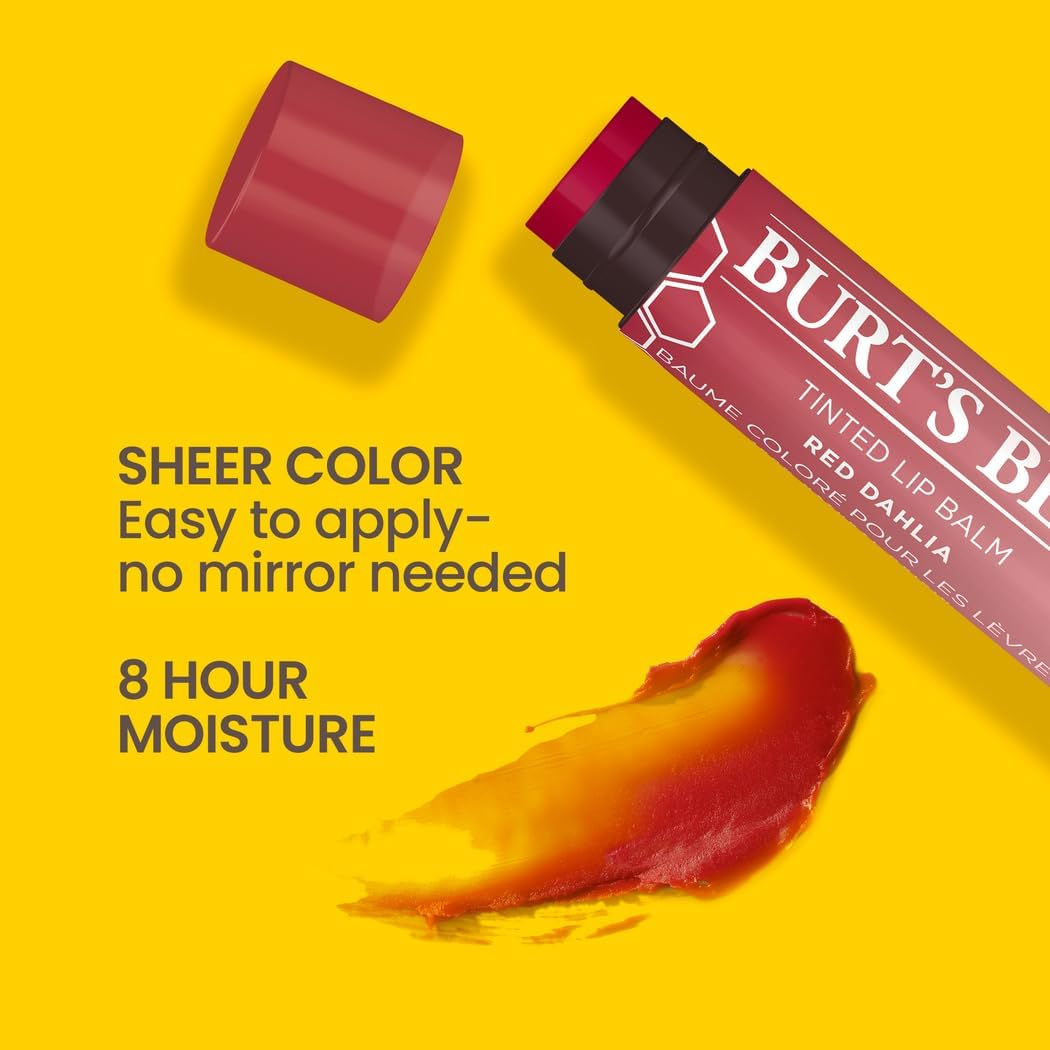 Burt'S Bees 100% Natural Origin Tinted Lip Balm, Red Dahlia with Shea Butter & Botanical Waxes, 1 Tube, 4.25G