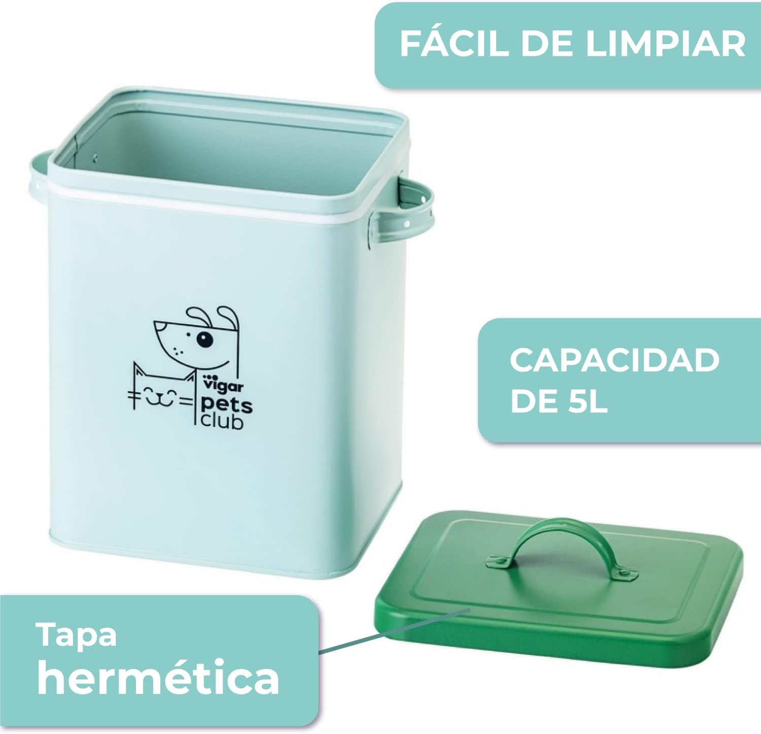 Vigar Pets Club Small Metal Storage Container, Small, 5 Litre Capacity