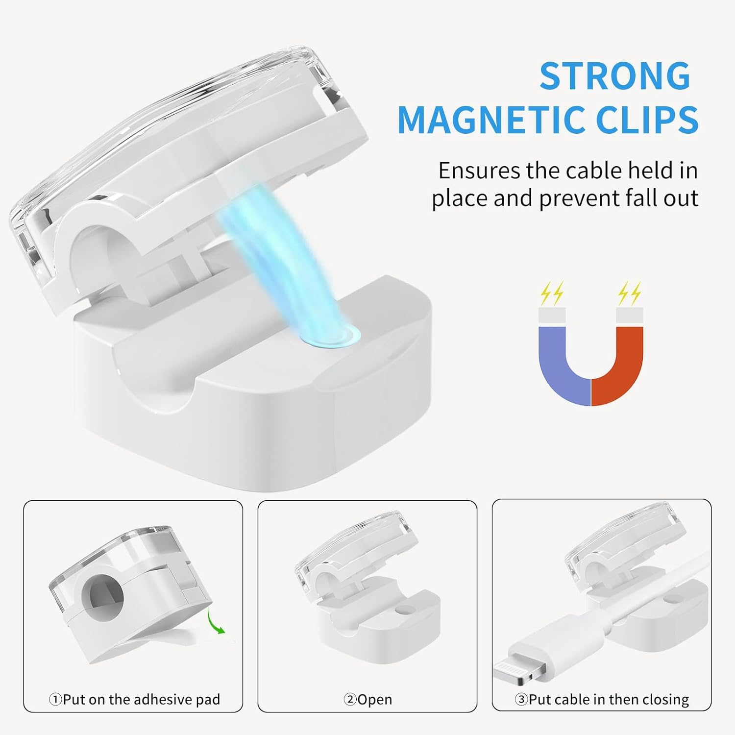 SVNXI 6 Pack Magnetic Cable Clips, Cord Holder for Nightstand, under Desk Cable Management Smooth Adjustable Computer Accessories, Adhesive Wire Organizer (6White) - 2Orange + 2Purple + 2Blue image number 6